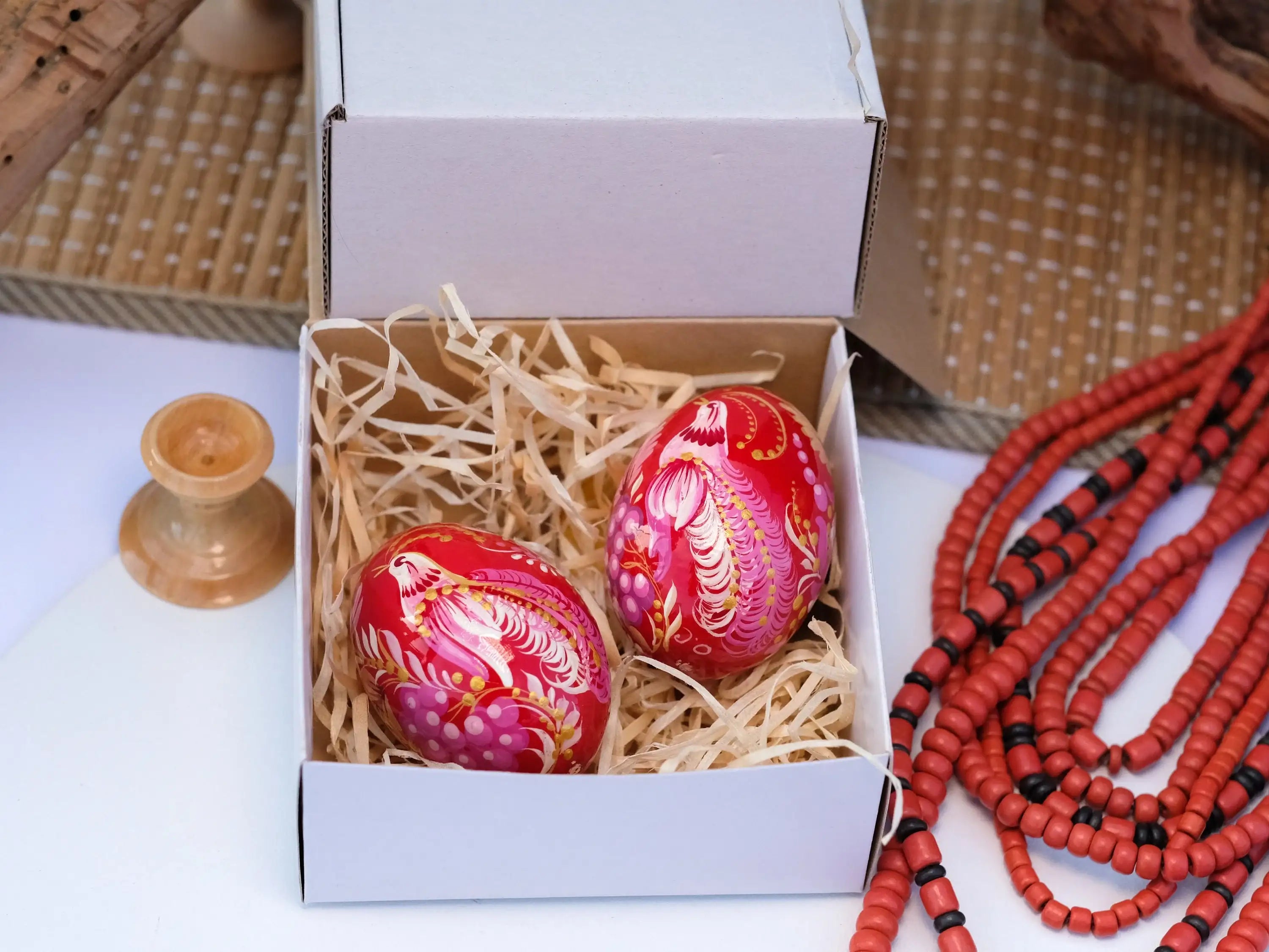 Wooden Fairy Bird Easter Egg Hand-painted with Petrykivka Painting