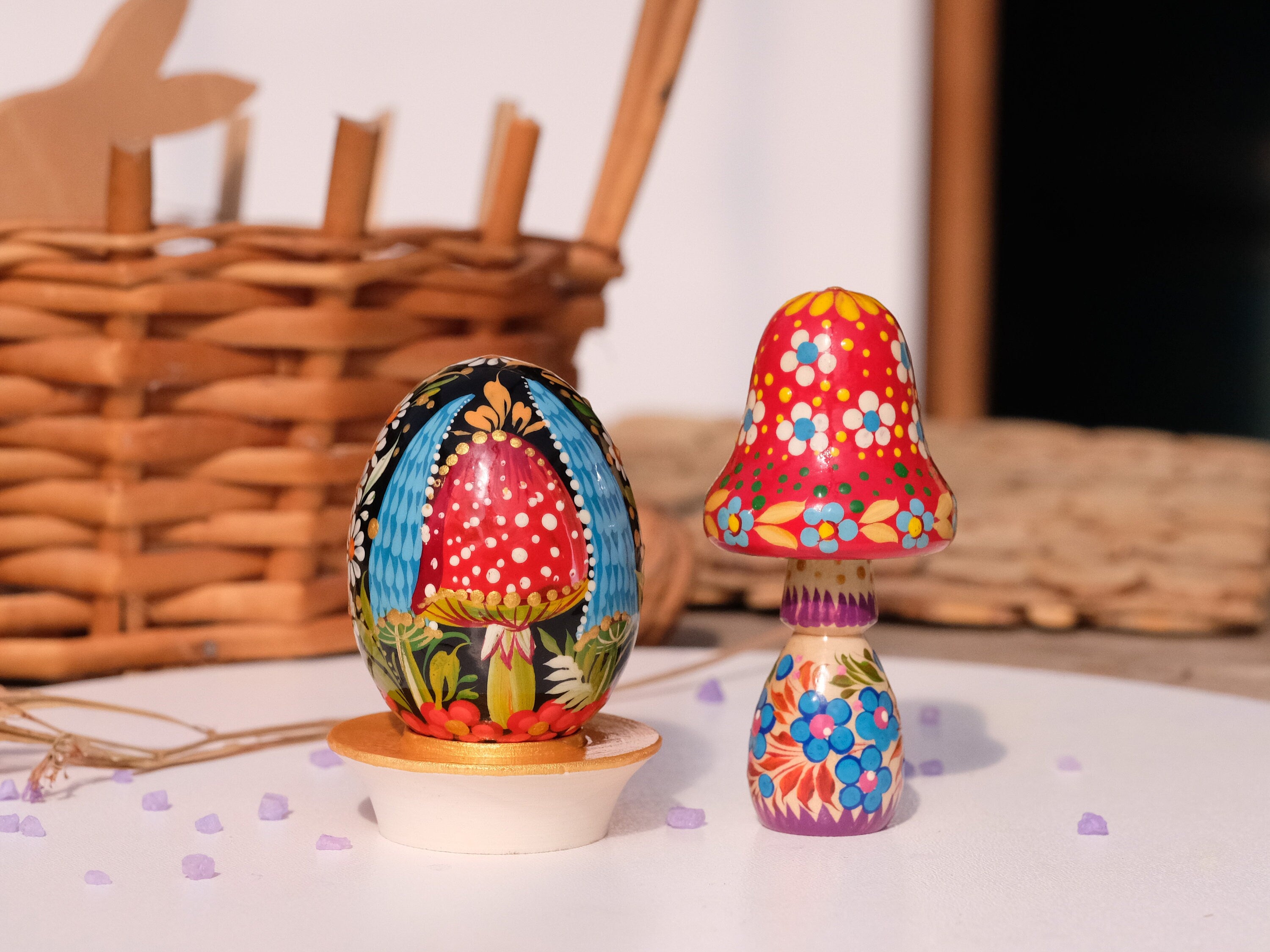 Ukranian Mushroom Easter Egg Ornament - Hand-painted Ukrainian Pysanky