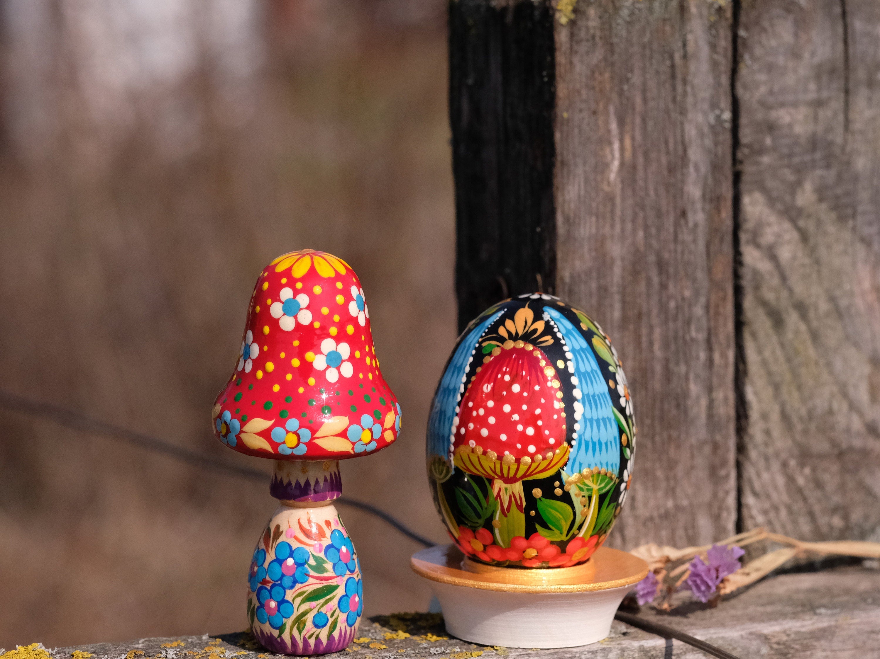 Ukranian Mushroom Easter Egg Ornament - Hand-painted Ukrainian Pysanky