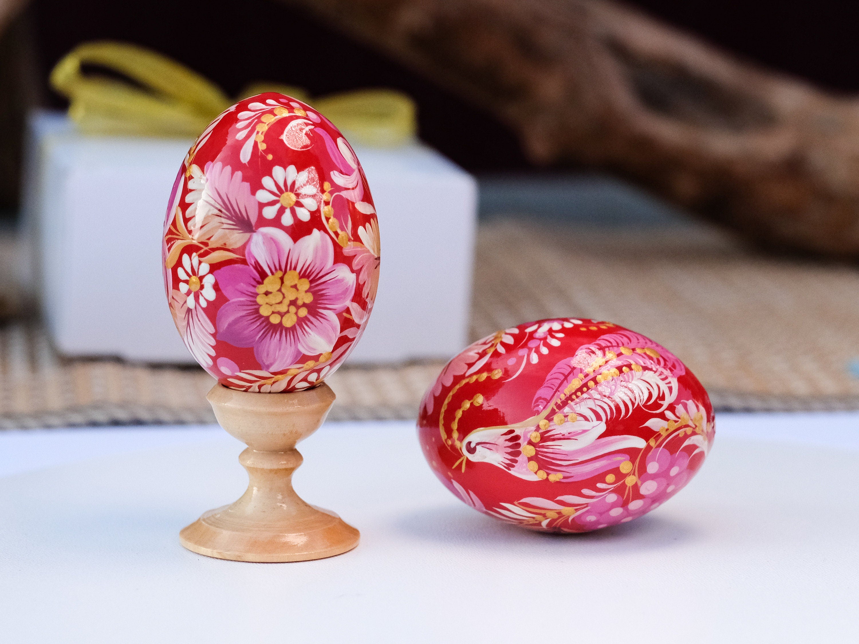 Wooden Fairy Bird Easter Egg Hand-painted with Petrykivka Painting