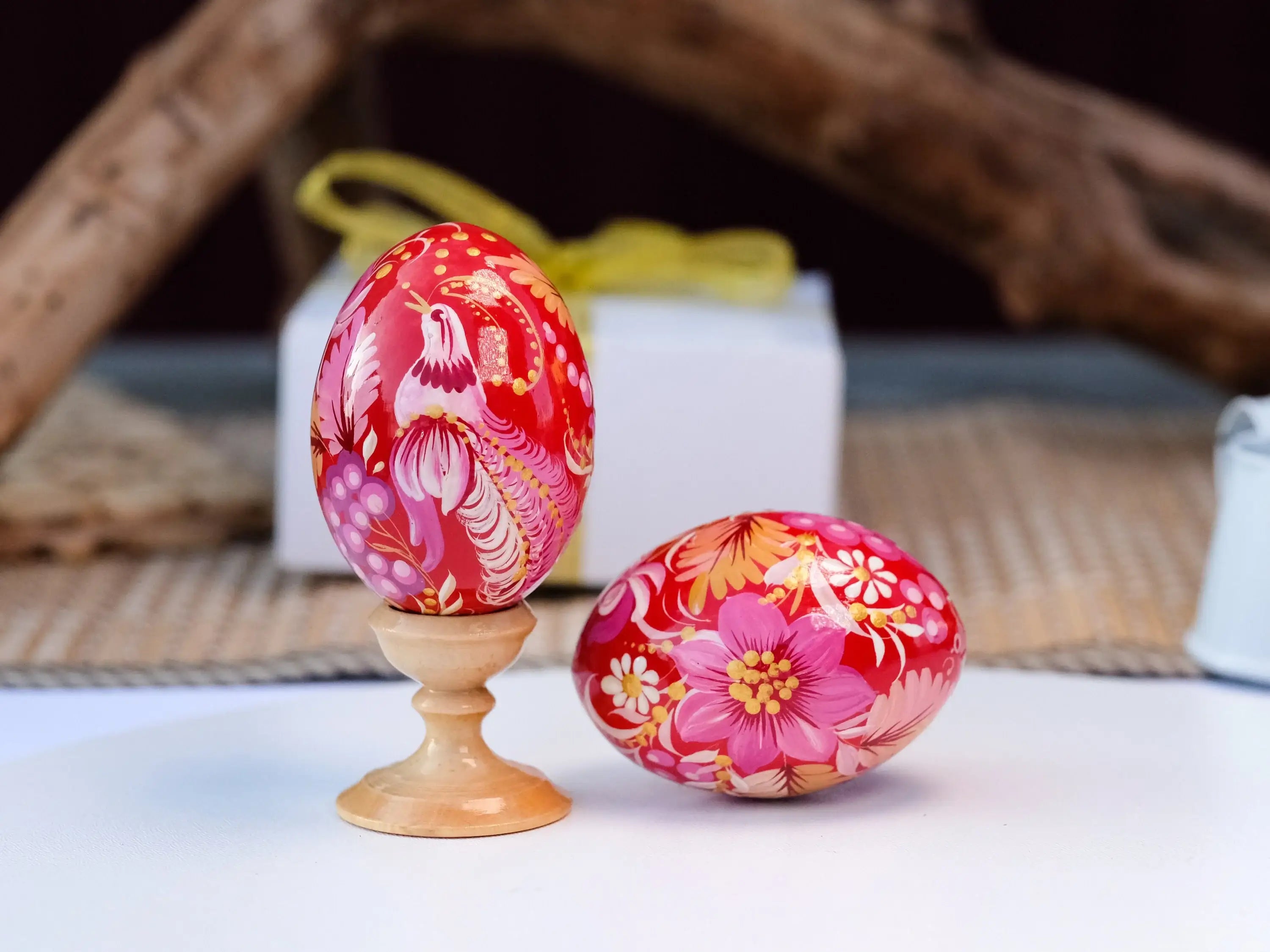 Wooden Fairy Bird Easter Egg Hand-painted with Petrykivka Painting