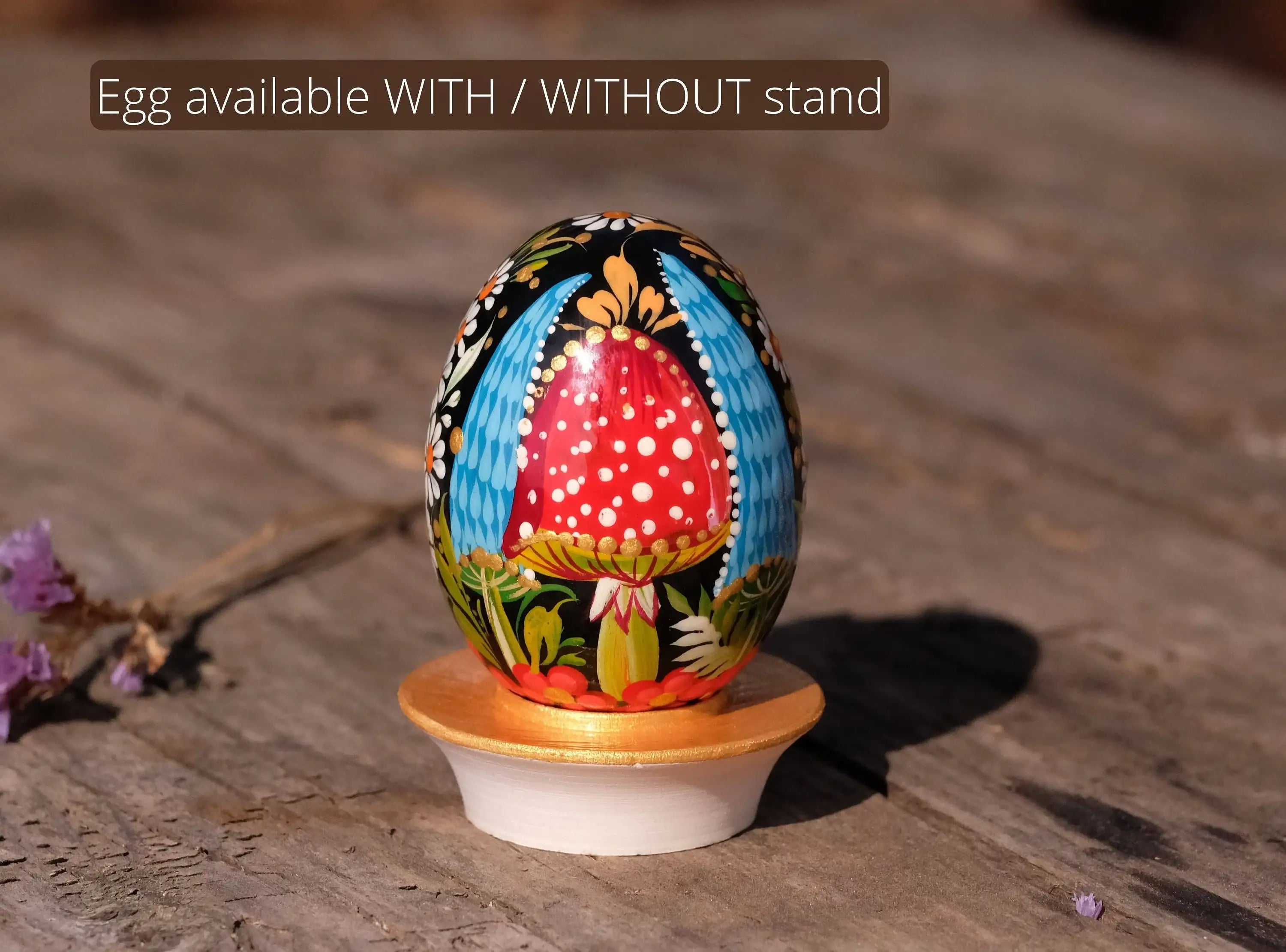 Painted Wooden Mushroom Easter Egg - Ukrainian Pysanky Egg