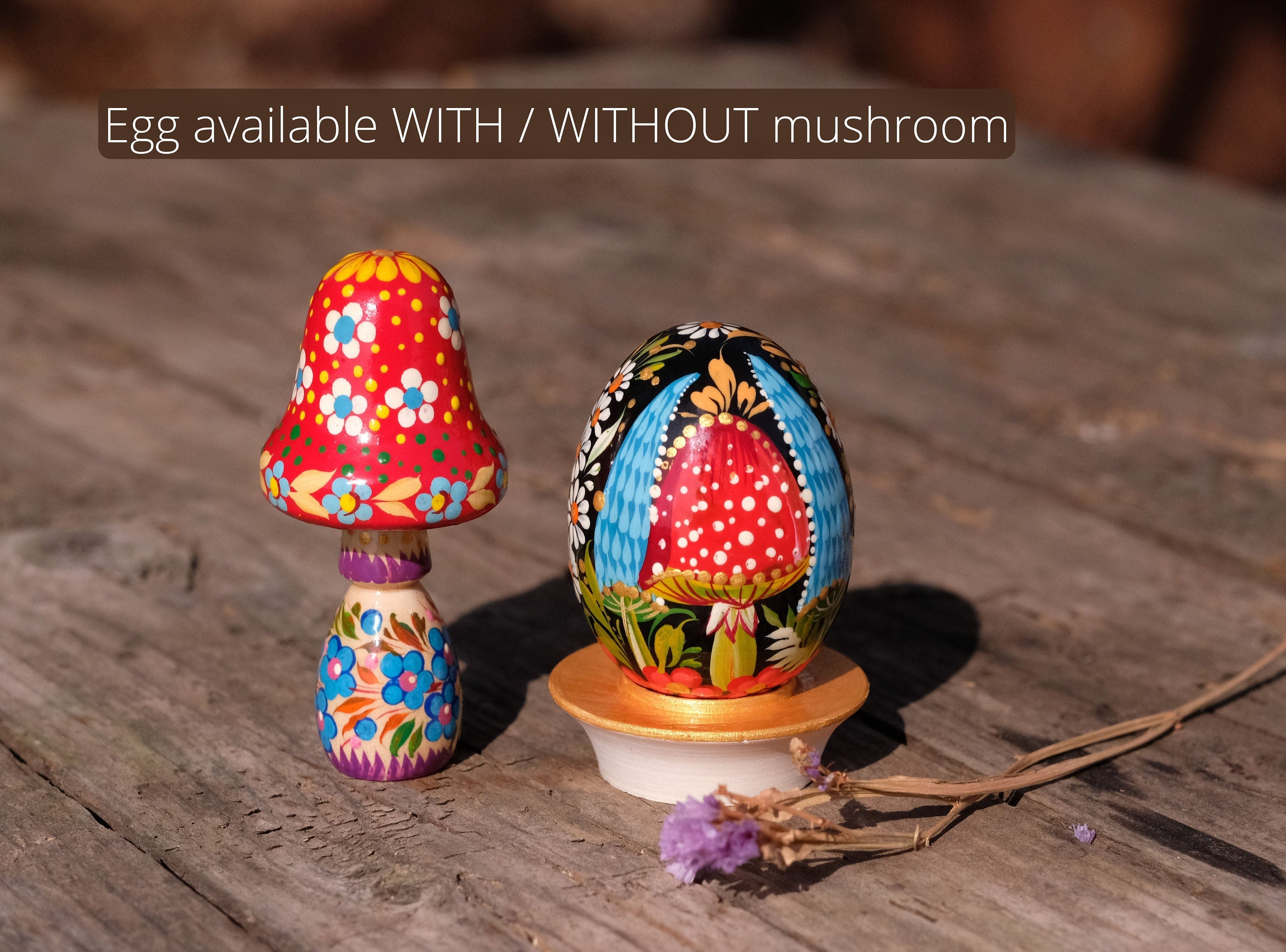 Ukranian Mushroom Easter Egg Ornament - Hand-painted Ukrainian Pysanky