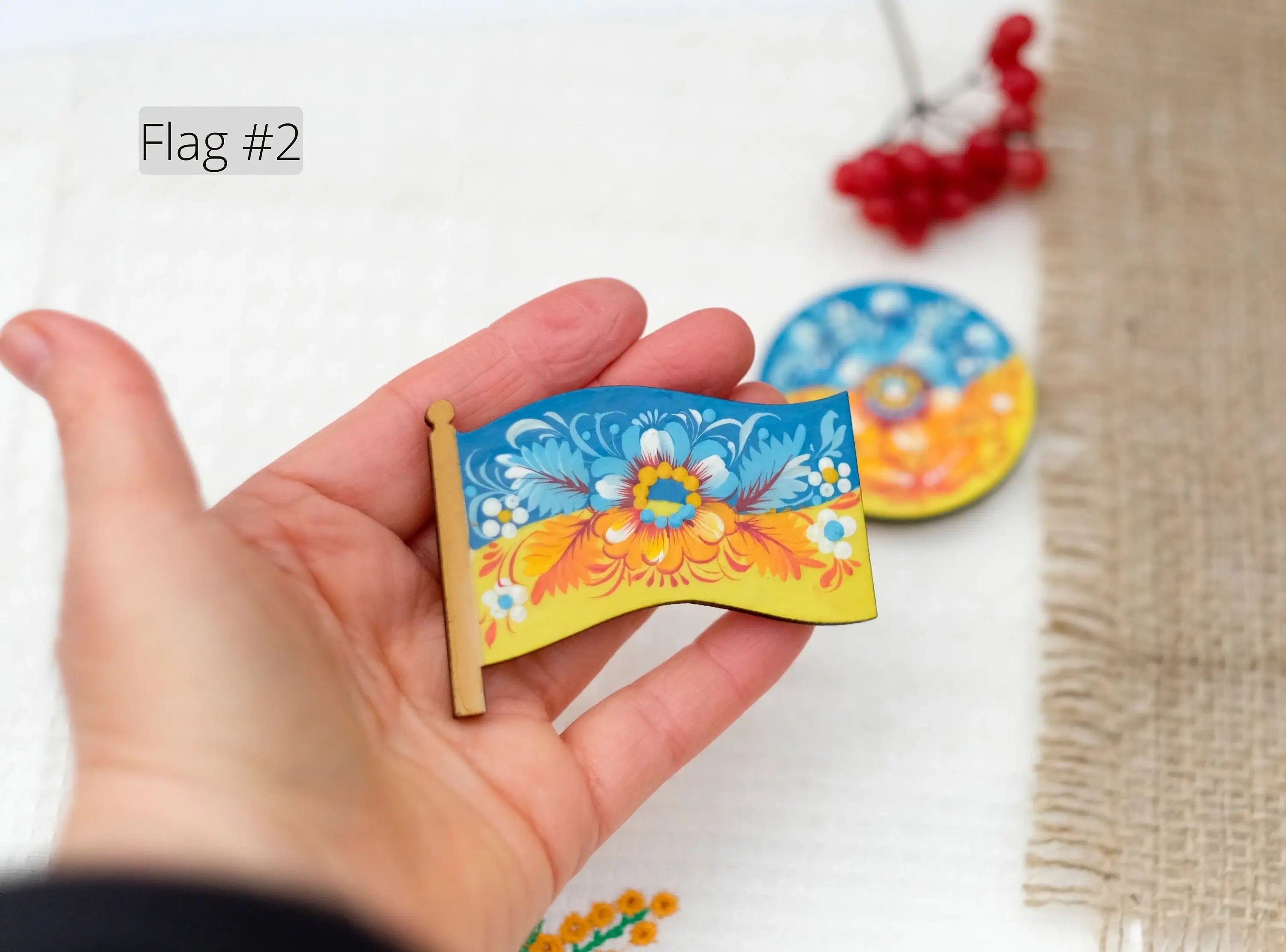 Wooden Magnet Painted in Ukraine Flag Colors - Yellow and Blue Flower Fridge Magnet, Locker Magnet