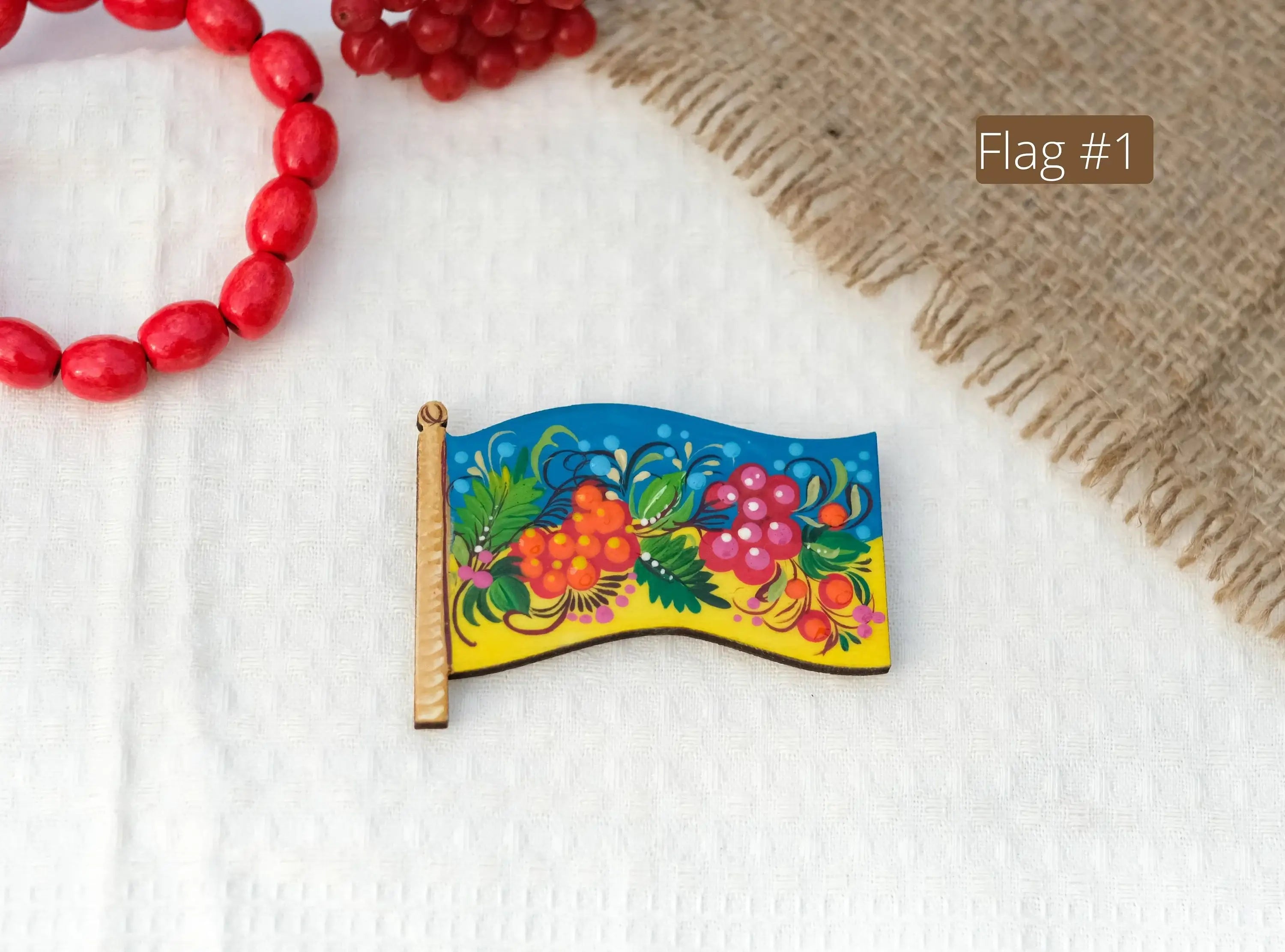 Wooden Magnet Painted in Ukraine Flag Colors - Yellow and Blue Flower Fridge Magnet, Locker Magnet