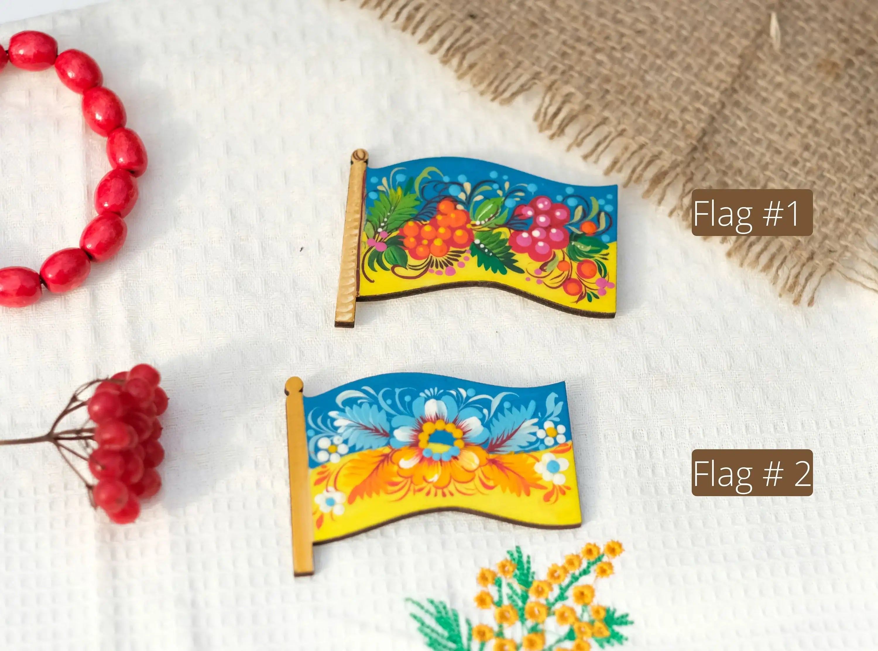 Wooden Magnet Painted in Ukraine Flag Colors - Yellow and Blue Flower Fridge Magnet, Locker Magnet