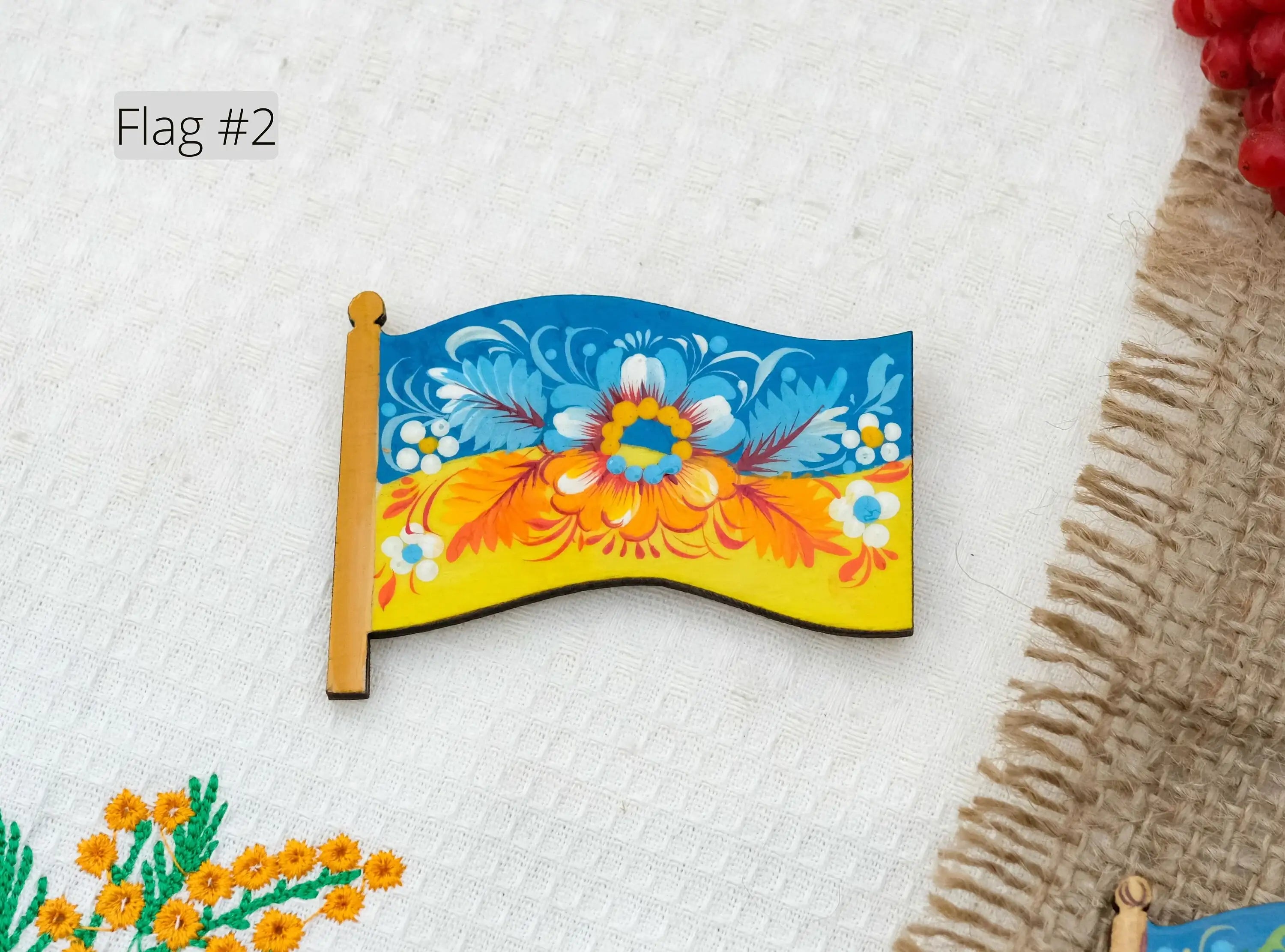 Wooden Magnet Painted in Ukraine Flag Colors - Yellow and Blue Flower Fridge Magnet, Locker Magnet
