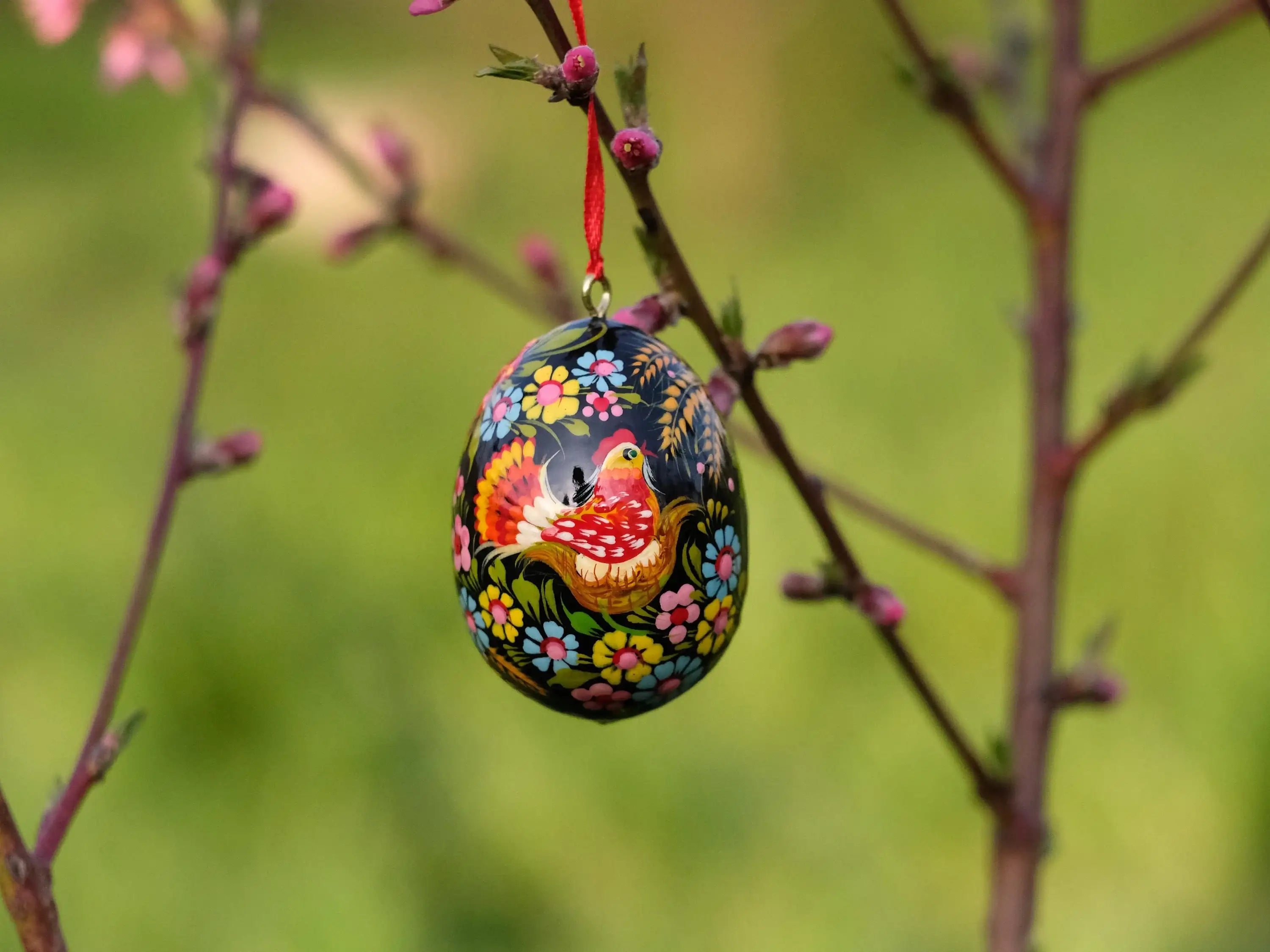 Painted Wooden Chicken on Nest Easter Egg Ornament with Ribbon