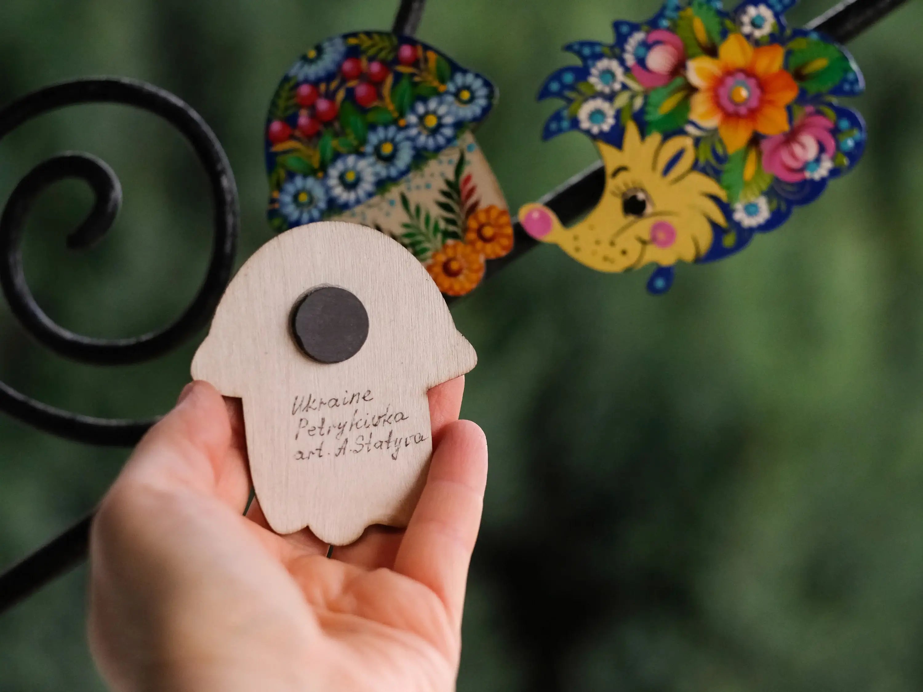 Painted Wooden Mushroom & Hedgehog Fridge Magnets - Petrykivka Art Decoratie Kitchen Magnets