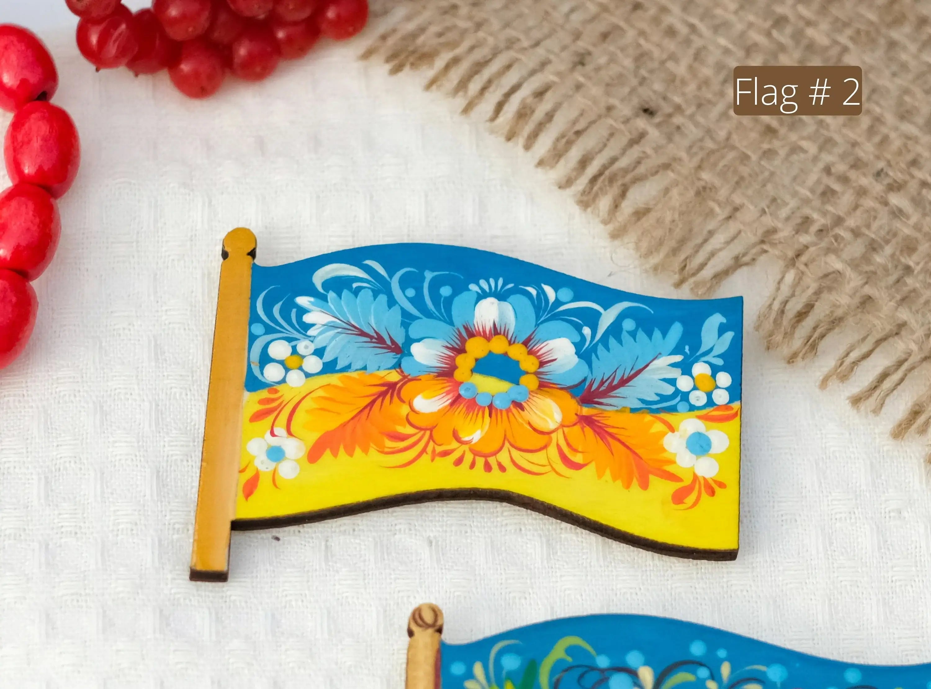 Wooden Magnet Painted in Ukraine Flag Colors - Yellow and Blue Flower Fridge Magnet, Locker Magnet