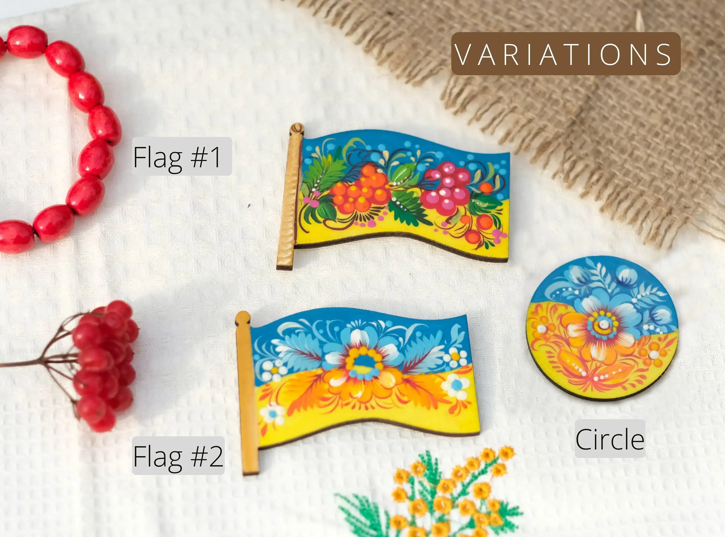 Wooden Magnet Painted in Ukraine Flag Colors - Yellow and Blue Flower Fridge Magnet, Locker Magnet