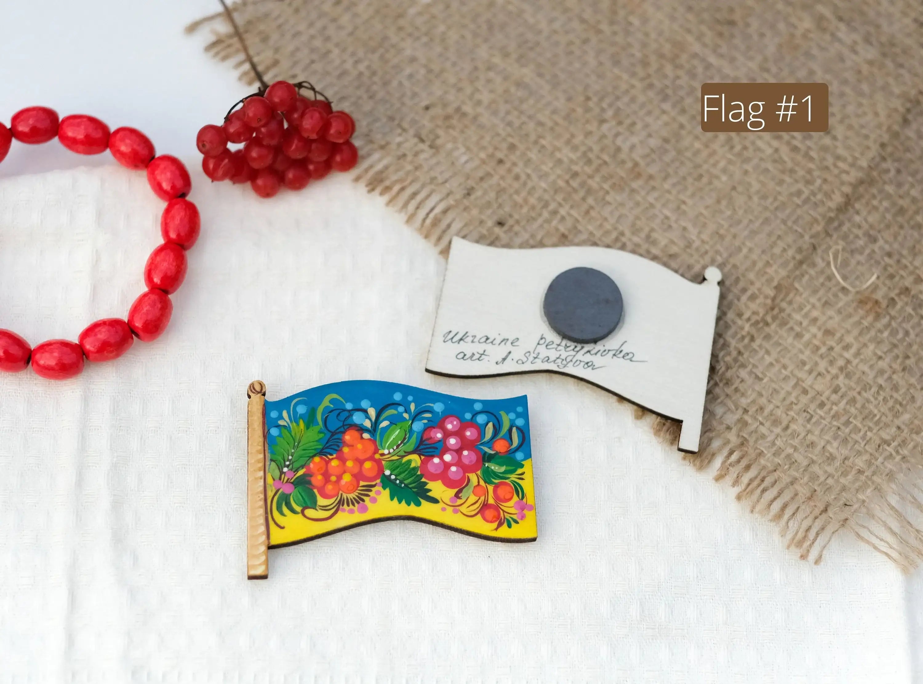 Wooden Magnet Painted in Ukraine Flag Colors - Yellow and Blue Flower Fridge Magnet, Locker Magnet