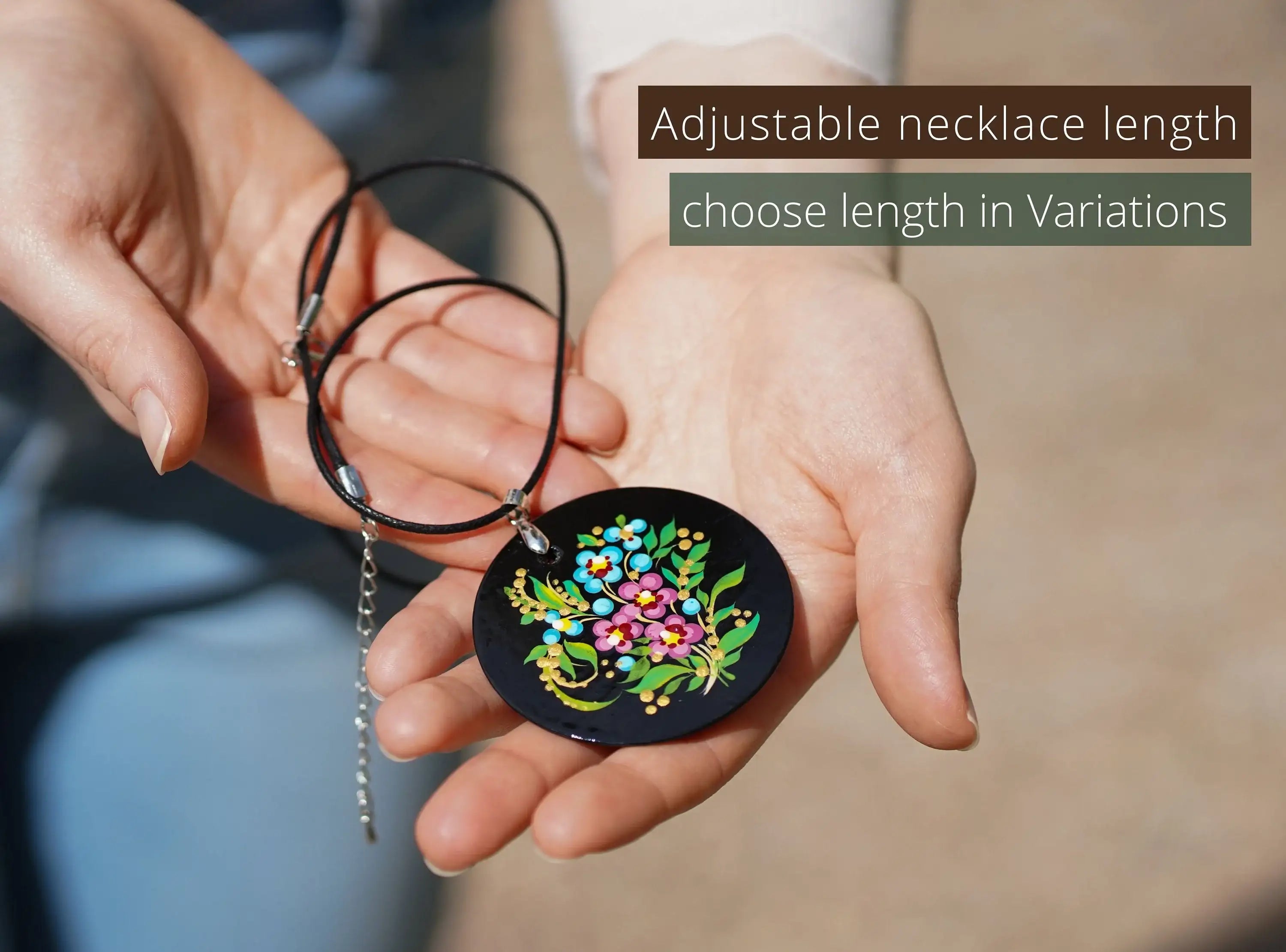 Painted Wooden Hummingbird Pendant Necklace - Artisanal Large Circle Statement Necklace