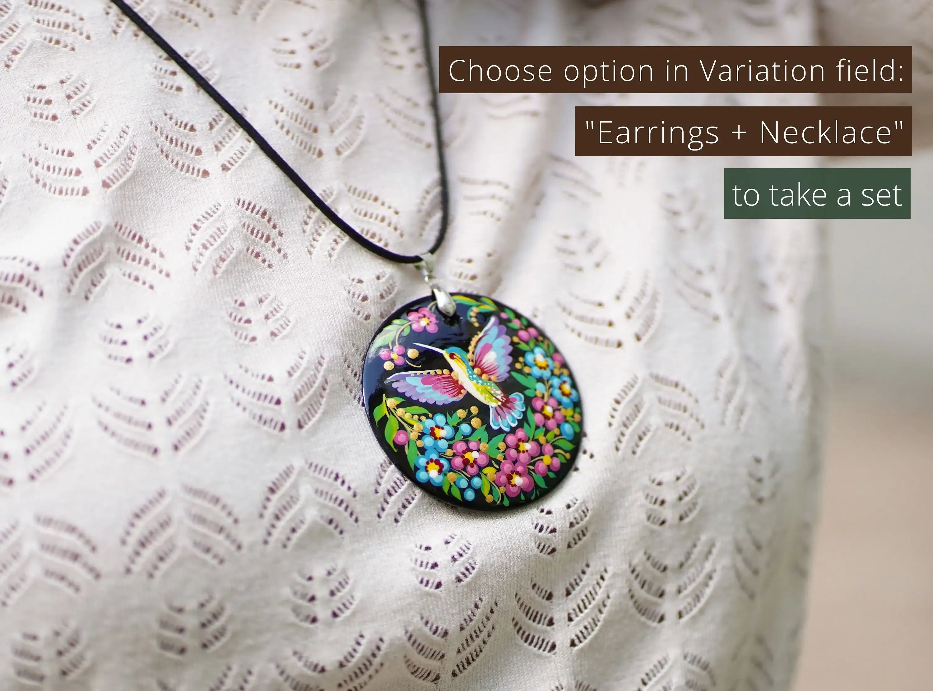 Painted Hypoallergenic Wooden Dangle Drop Hummingbird Earrings - Artisanal Large Circle Statement Earrings