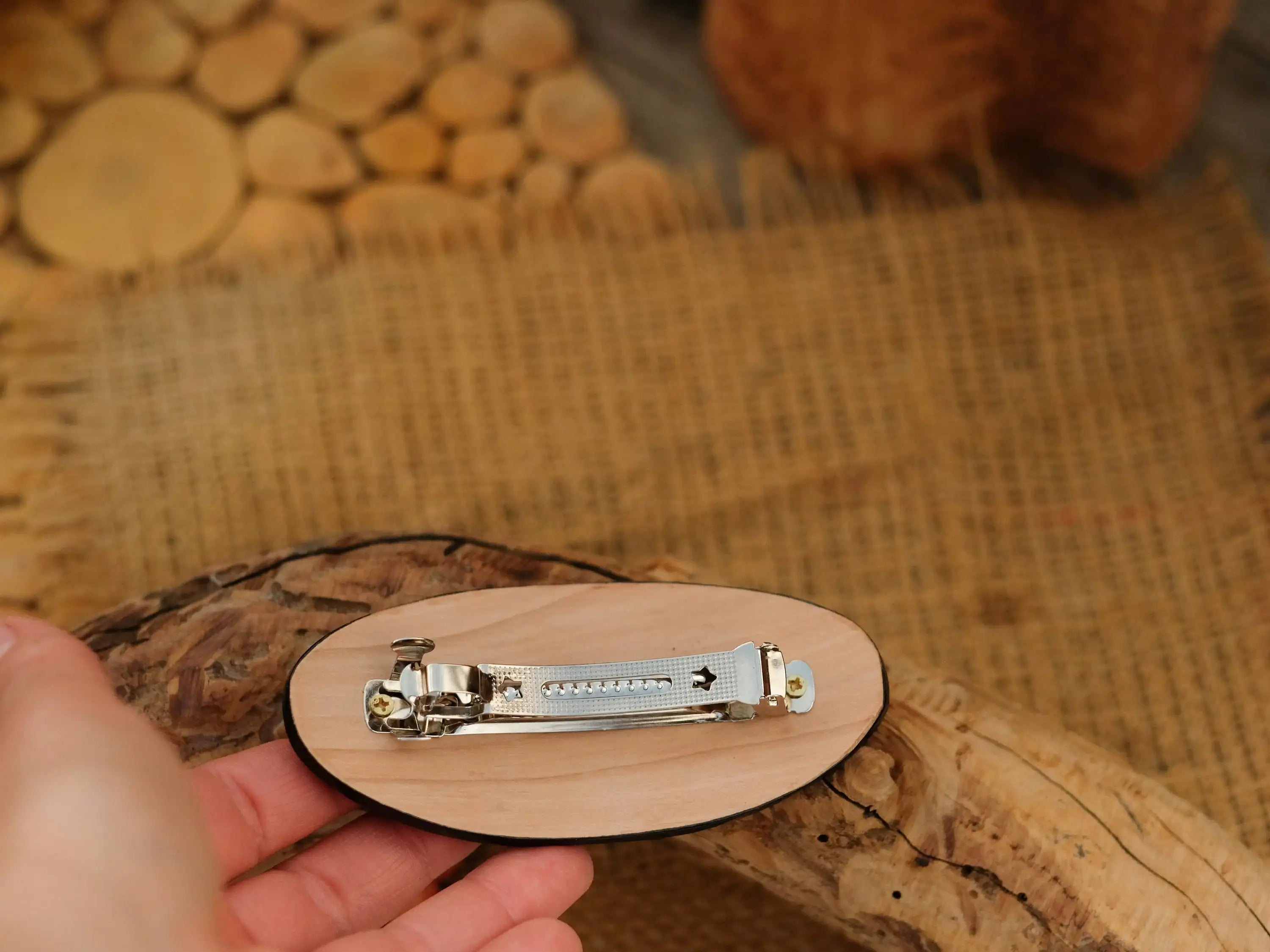 Hand-Painted Wooden Hummingbird Hair Barrette - Artisanal Petrykivka Art Oval French Hair Clip with Blue Flowers