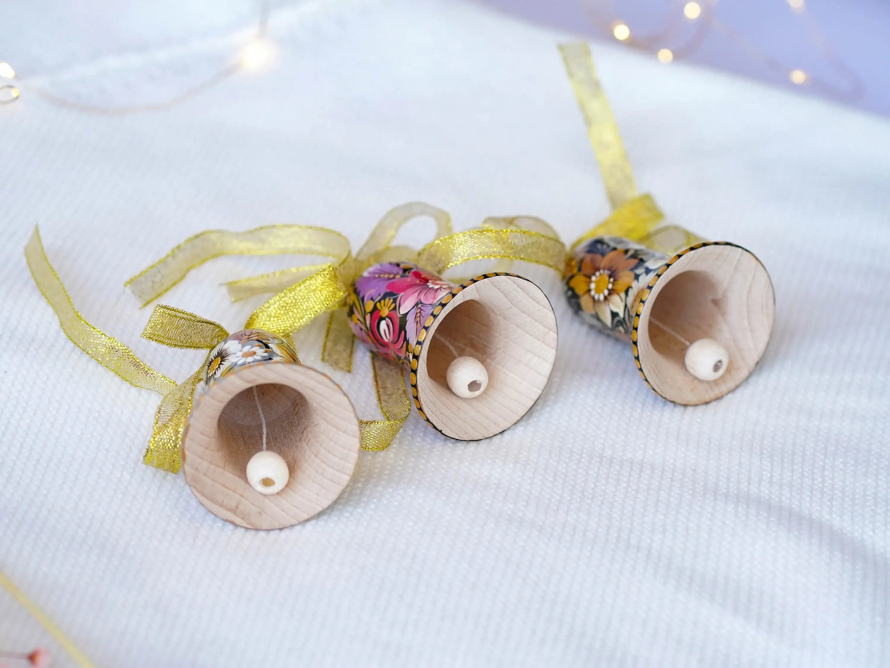 Painted Wooden Bell Christmas Ornament - Purple Flower Handmade Christmas Tree Decoration, Petrykivka Ar