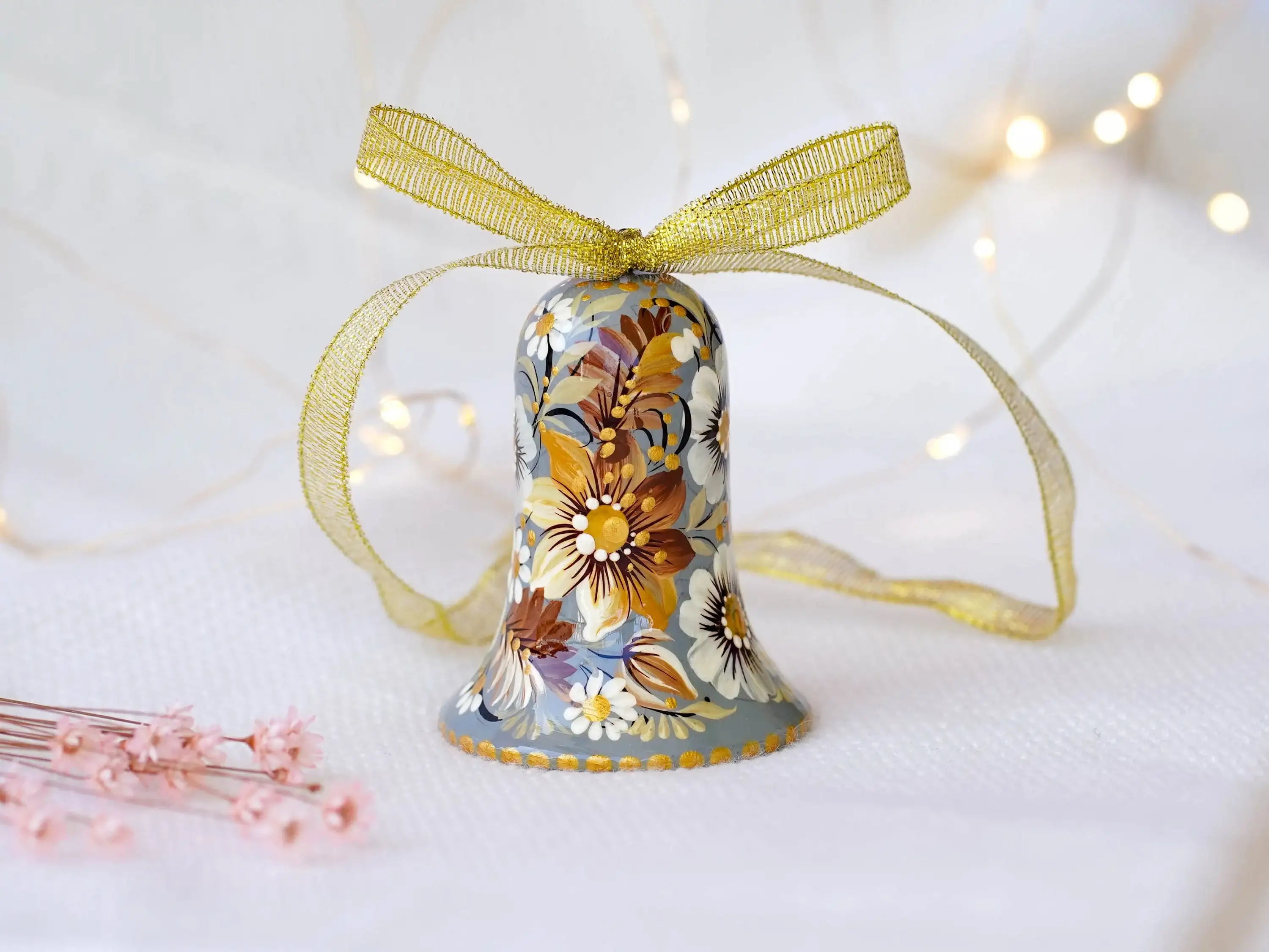 Painted Wooden Set of 3 Personalized Christmas Bell Ornaments - Handmade Petrykivka Art