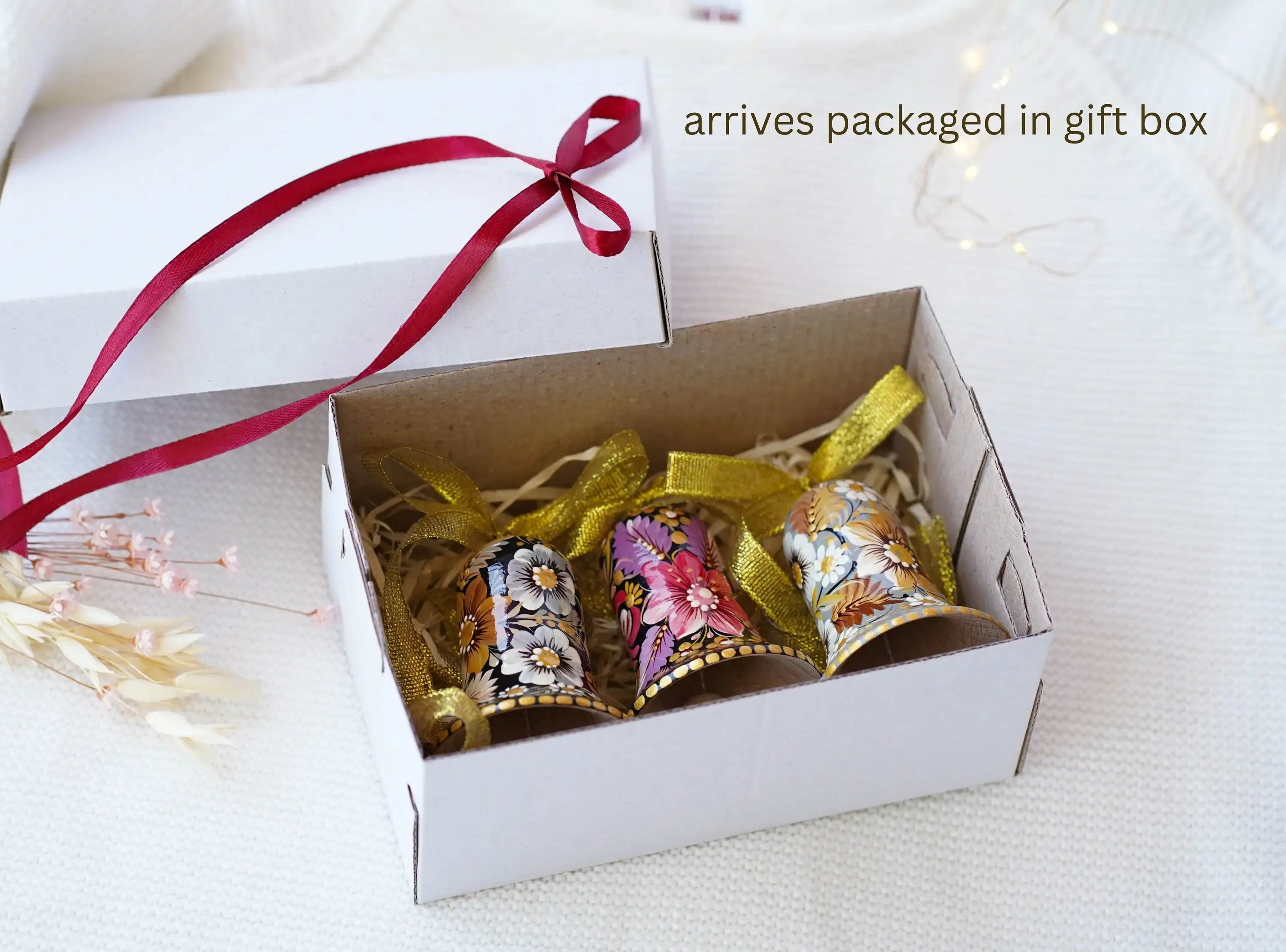 Painted Wooden Set of 3 Personalized Christmas Bell Ornaments - Handmade Petrykivka Art