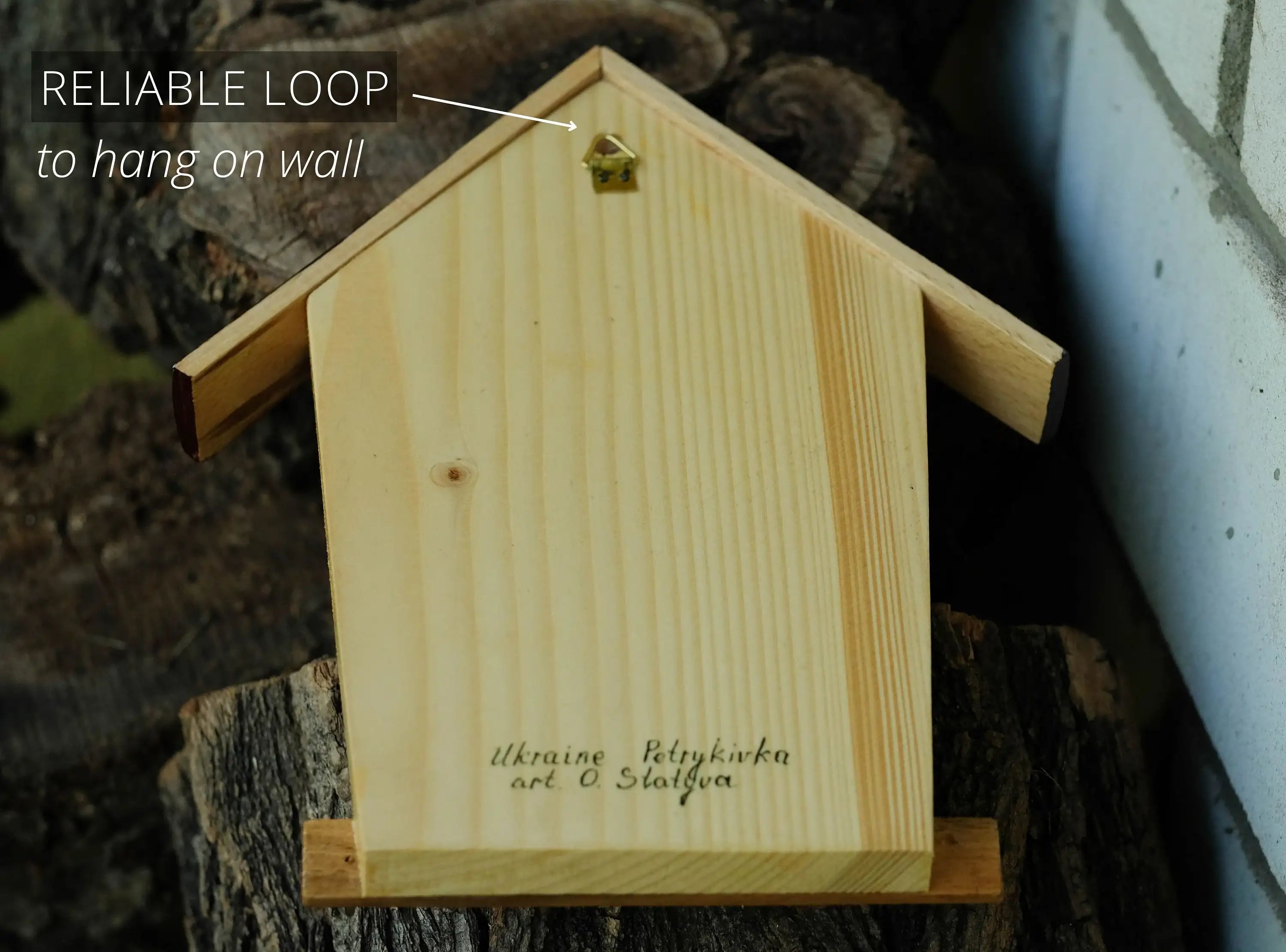 Wooden Painted Personalized Key Holder for Wall with Cardinal Couple - House-shaped Atrisanal Key Hanger for Wall, Petrykivka Art