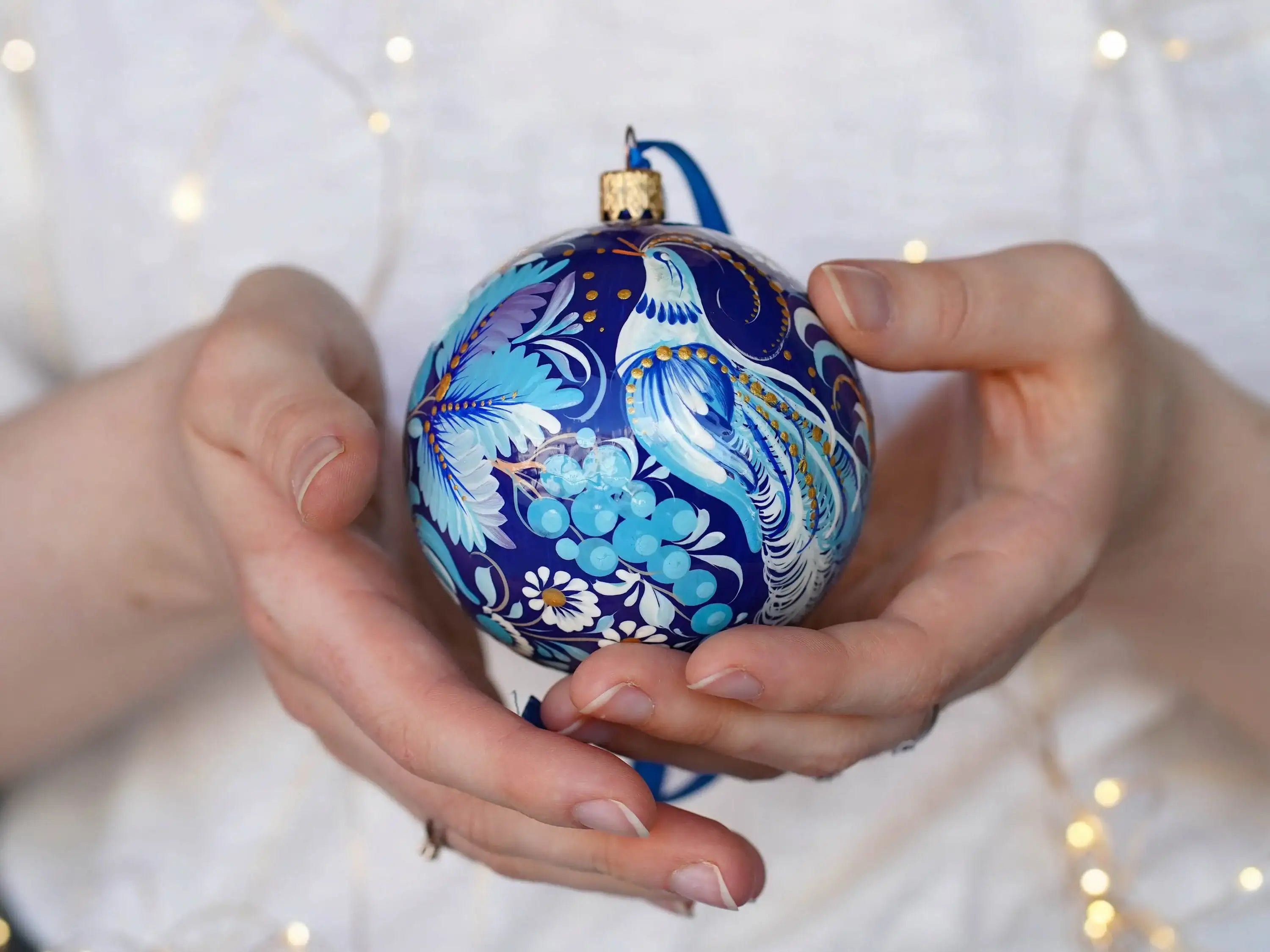 Painted Set of 3 Fairy Bird Christmas Ornament Balls 3.14 in - Artisanal Christmas Tree Decorations, Petrykivka Art