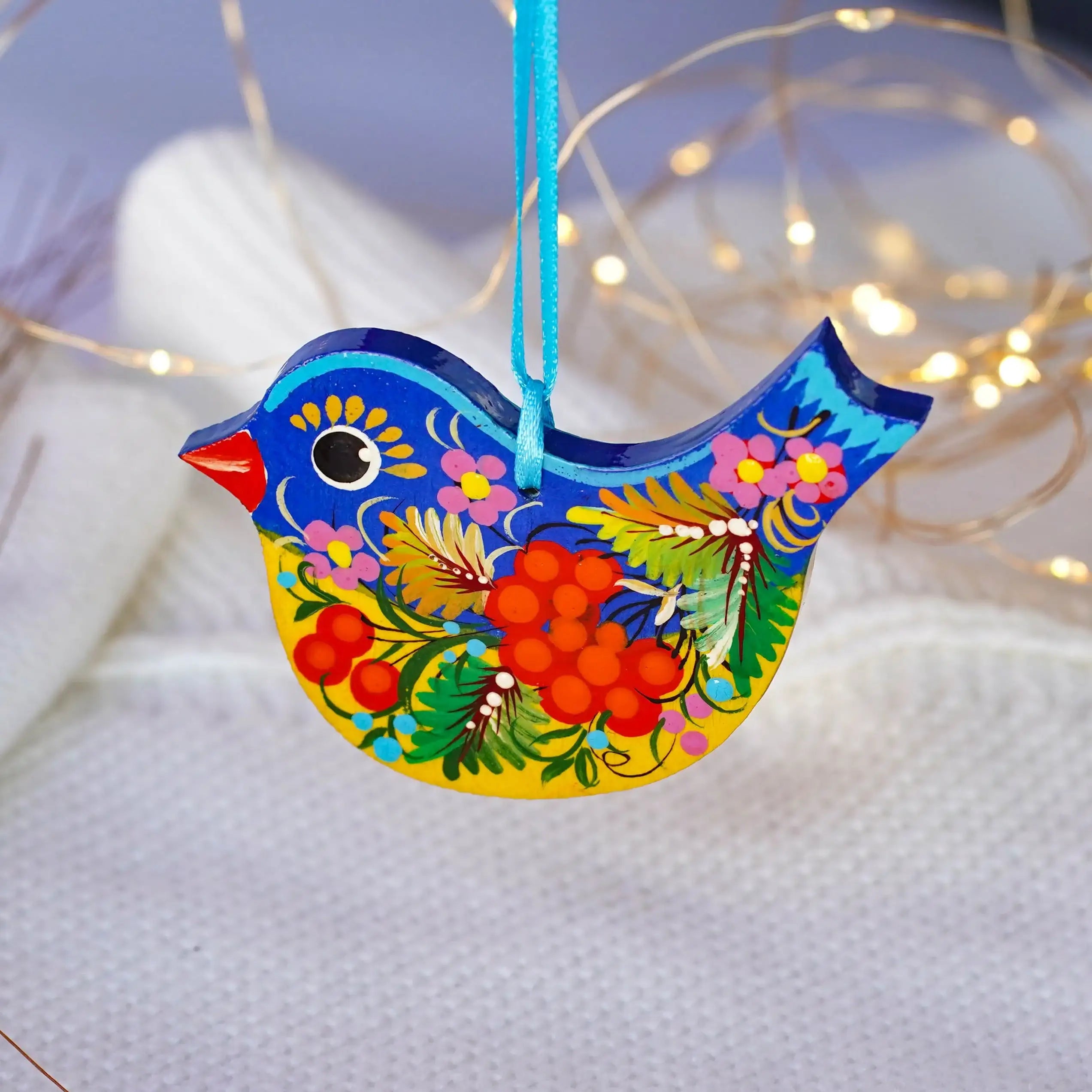 Painted Ukrainian Wooden Bird Easter Ornament