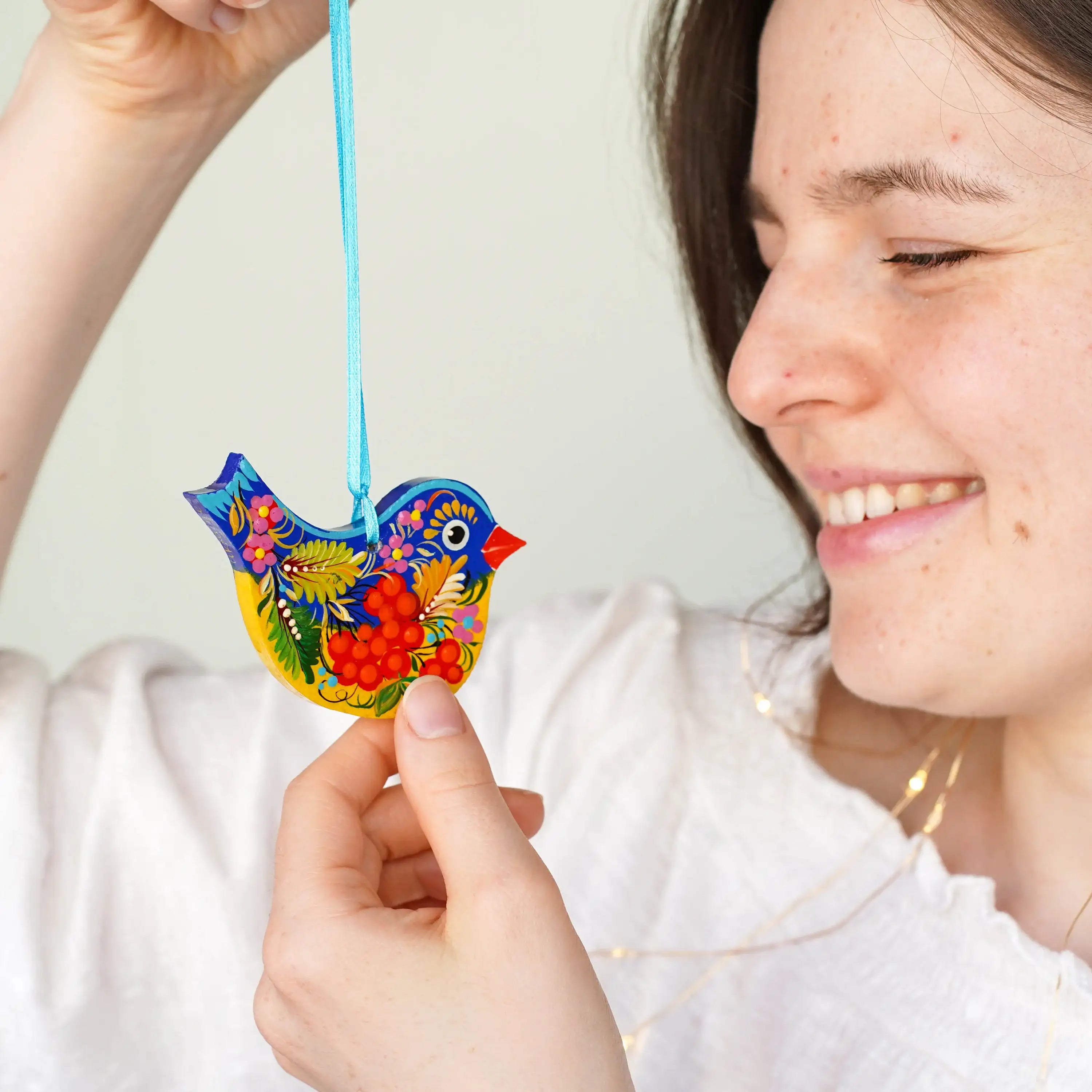 Painted Ukrainian Wooden Bird Easter Ornament