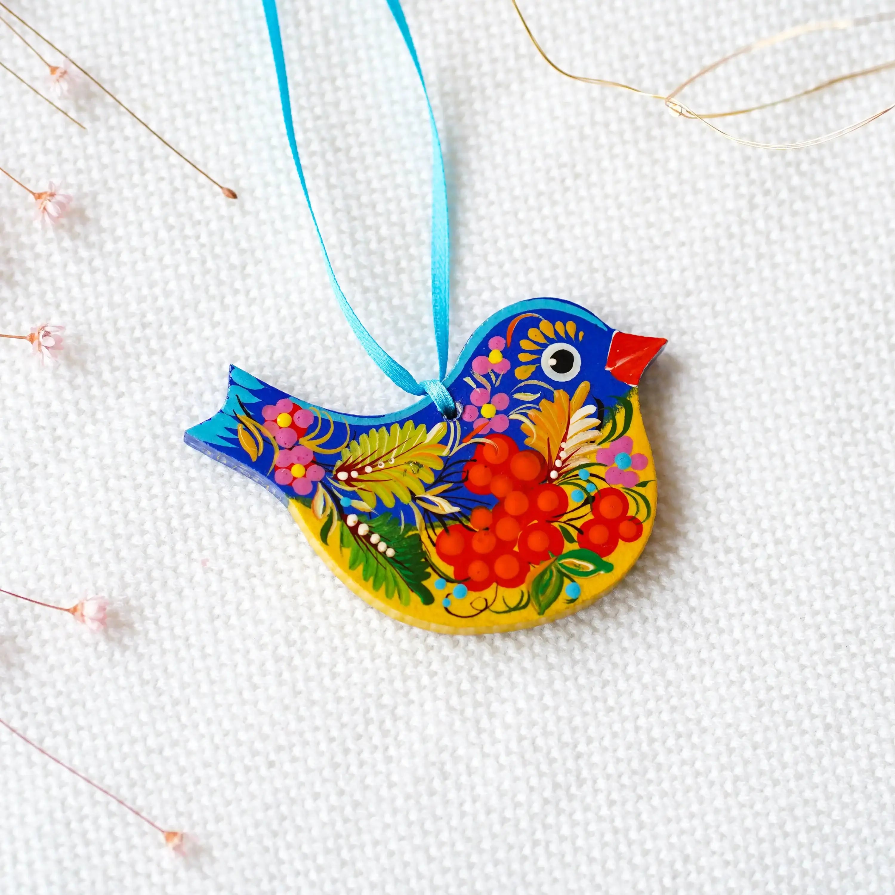 Painted Ukrainian Wooden Bird Easter Ornament