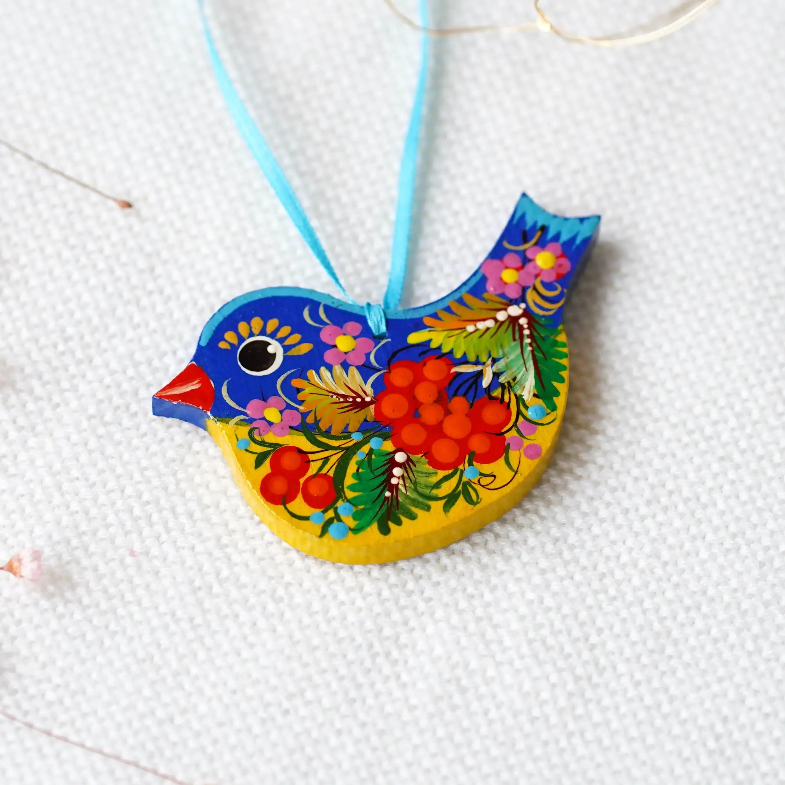 Painted Ukrainian Wooden Bird Easter Ornament