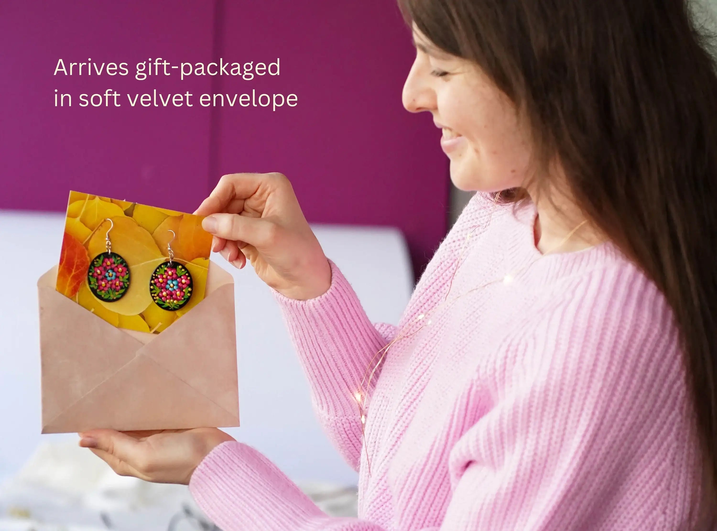 Hypoallergenic Painted Cherry Blossom Wooden Dangle Earrings - Cherry Blossom Oval Statement Earrings