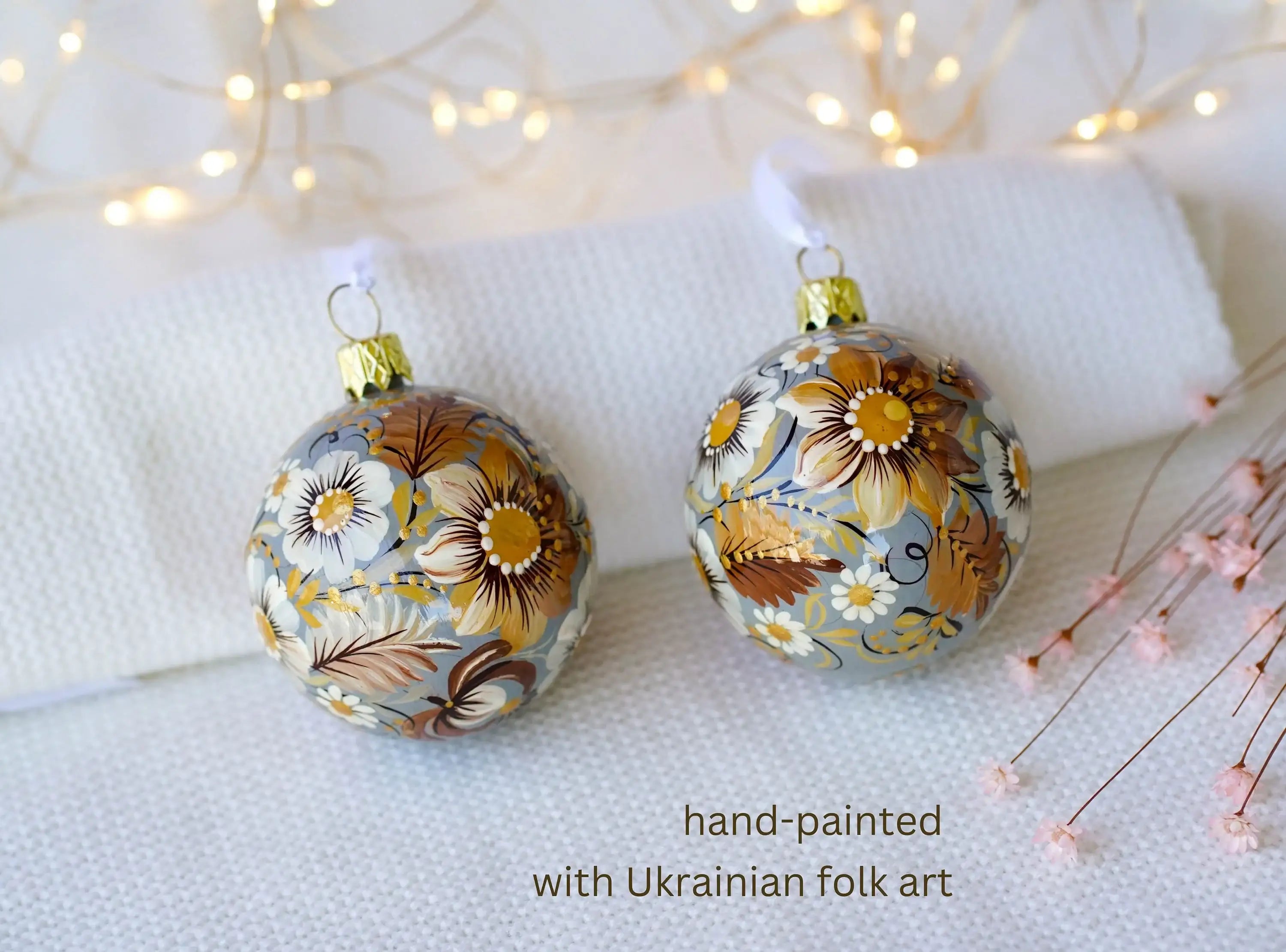 Set of 2Hhand-painted Christmas ornaments, Gift-wrapped