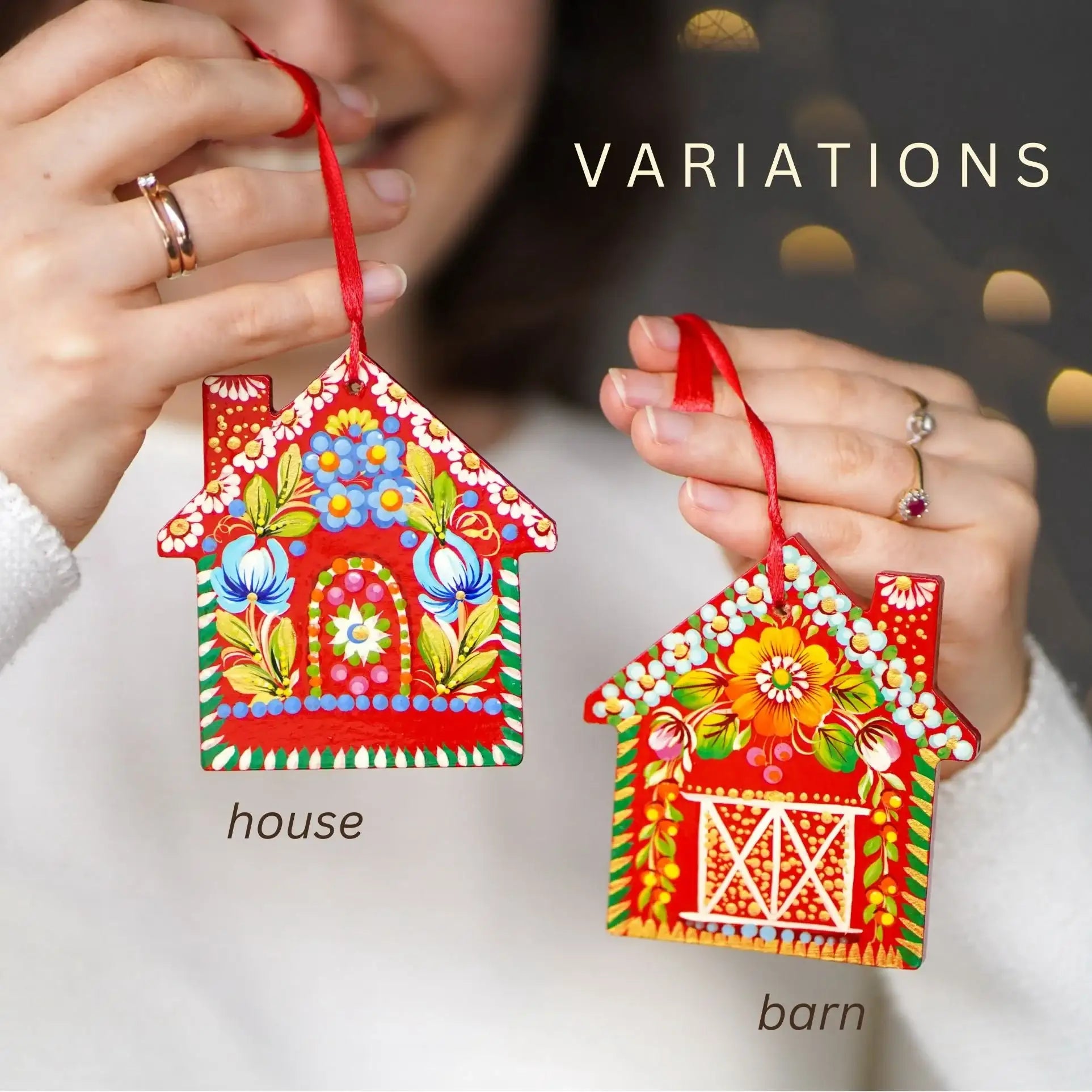 Personalized Painted Wooden Red Barn Christmas Ornament - Gingerbread House Ornament, Handmade Petrykivka Art