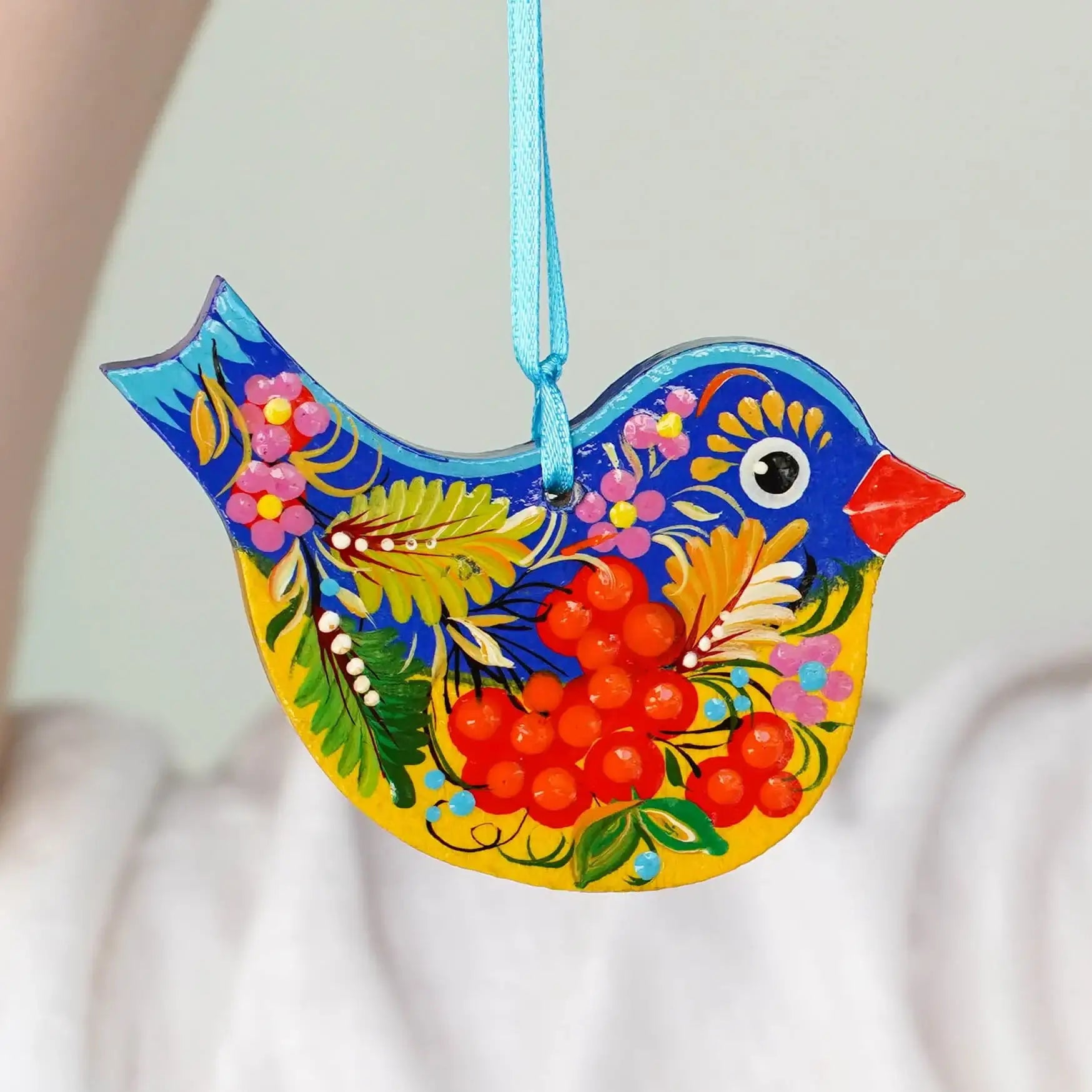 Painted Ukrainian Wooden Bird Easter Ornament