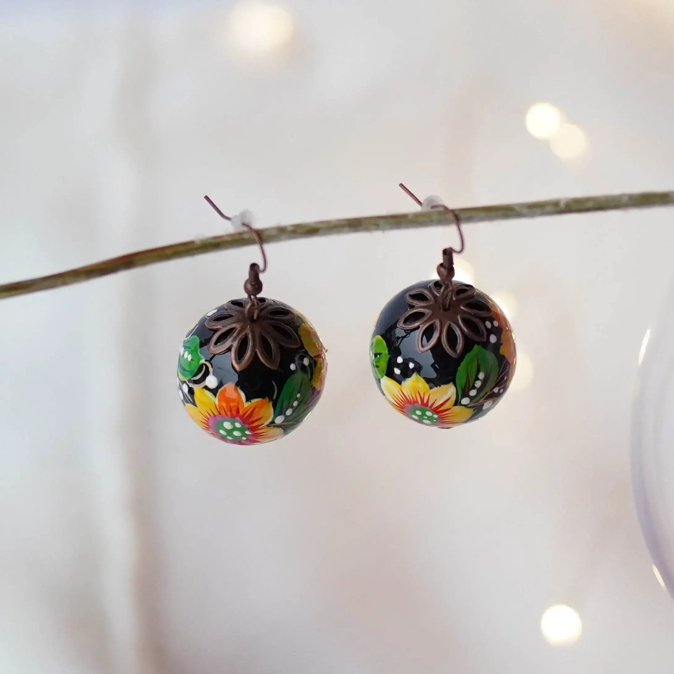 Lightweight Hand-painted Sunflower Earrings - Wooden Dangle Earrings