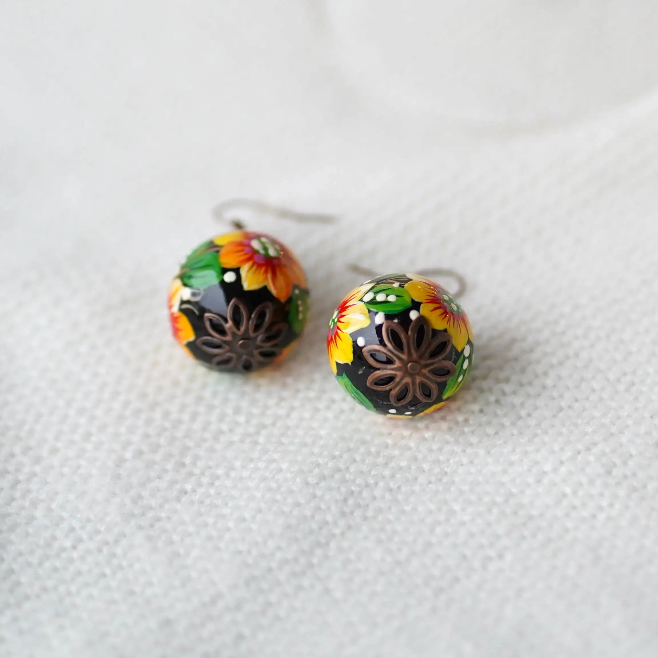 Lightweight Hand-painted Sunflower Earrings - Wooden Dangle Earrings