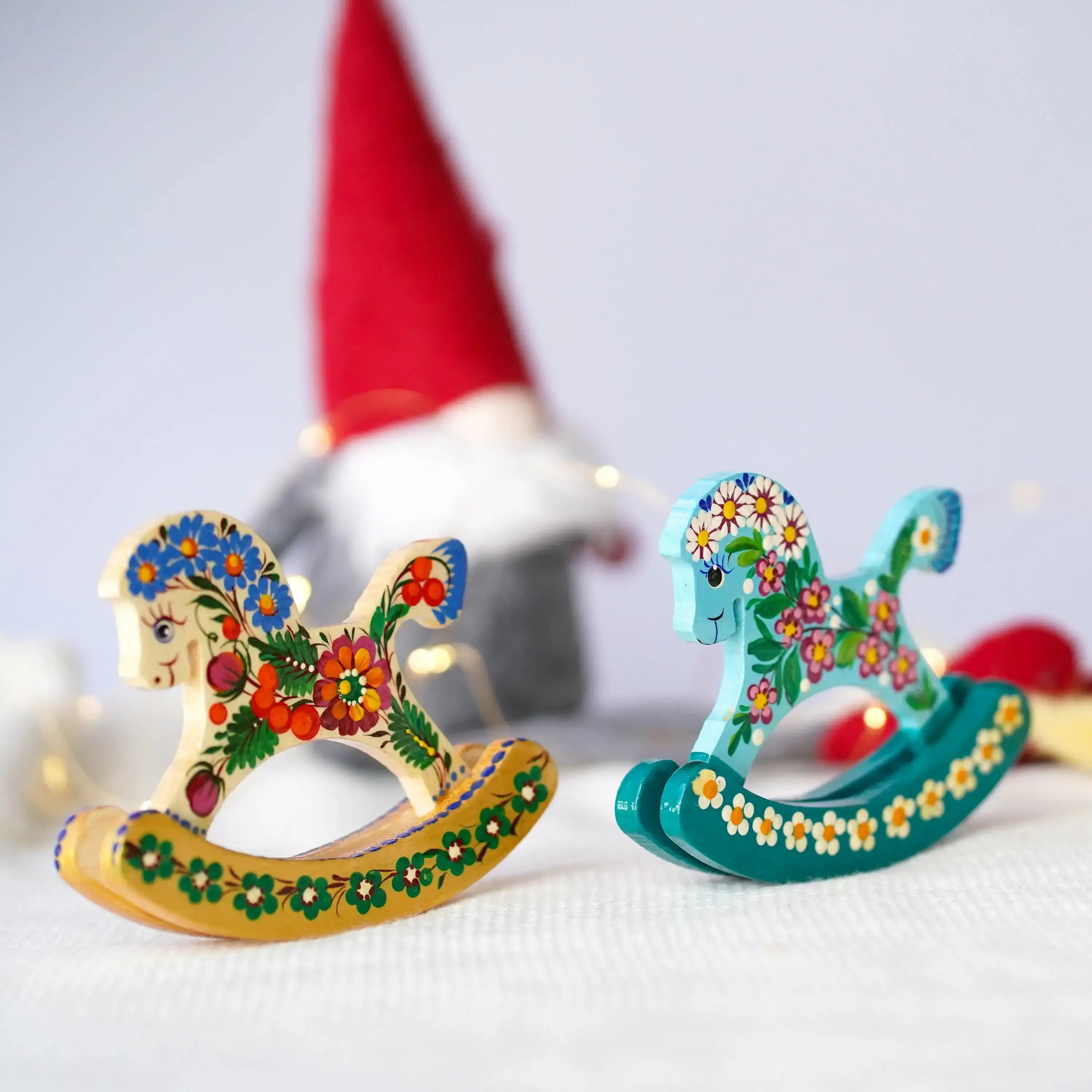 Wooden rocking horse ornament hand-painted with Ukrainian folk art, Personalized handmade horse Christmas ornament, Cute desk decor