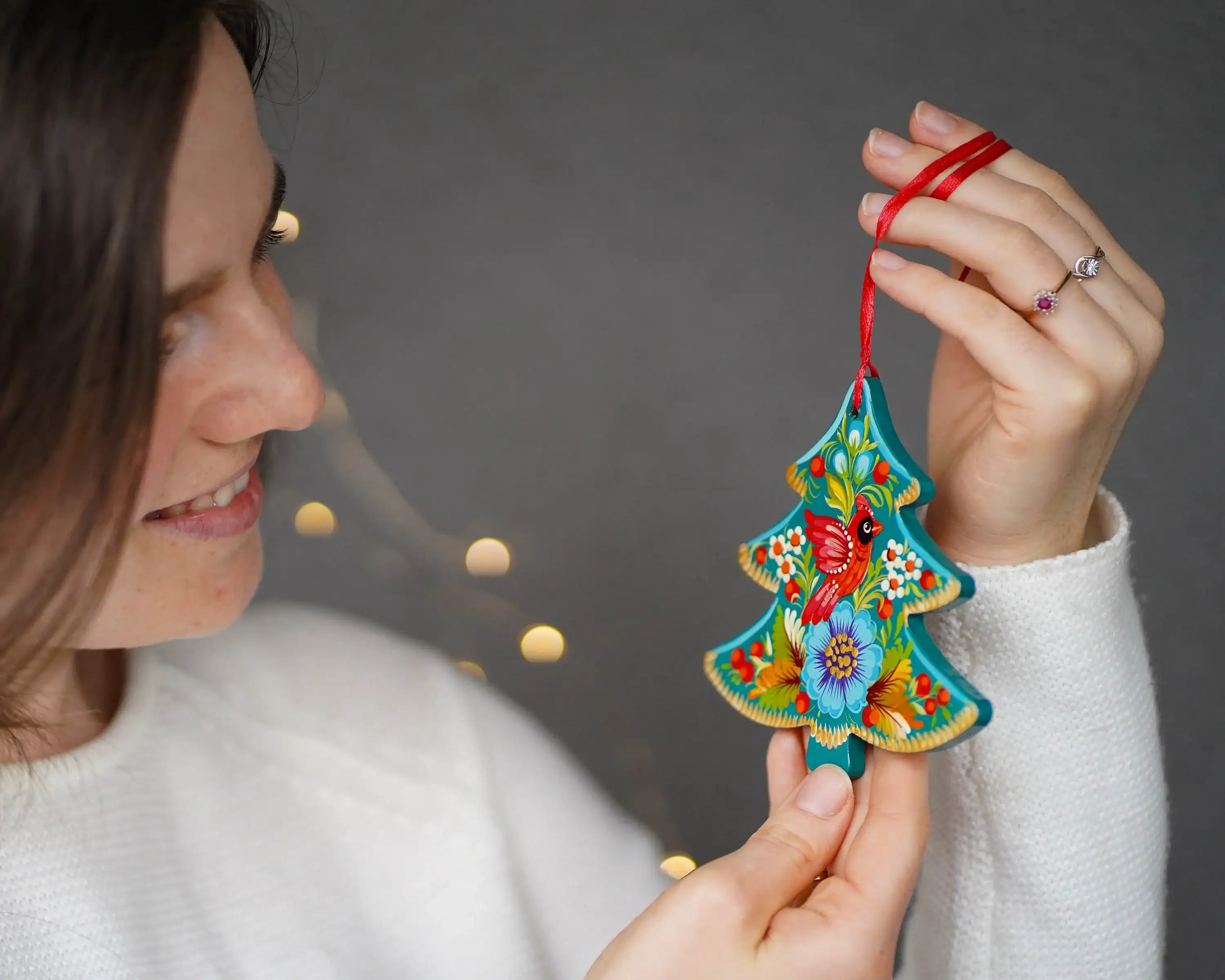Hand-painted Wooden Red Cardinal Christmas Tree Ornament - Artisanal Christmas Tree Decoration, Petrykivka Art