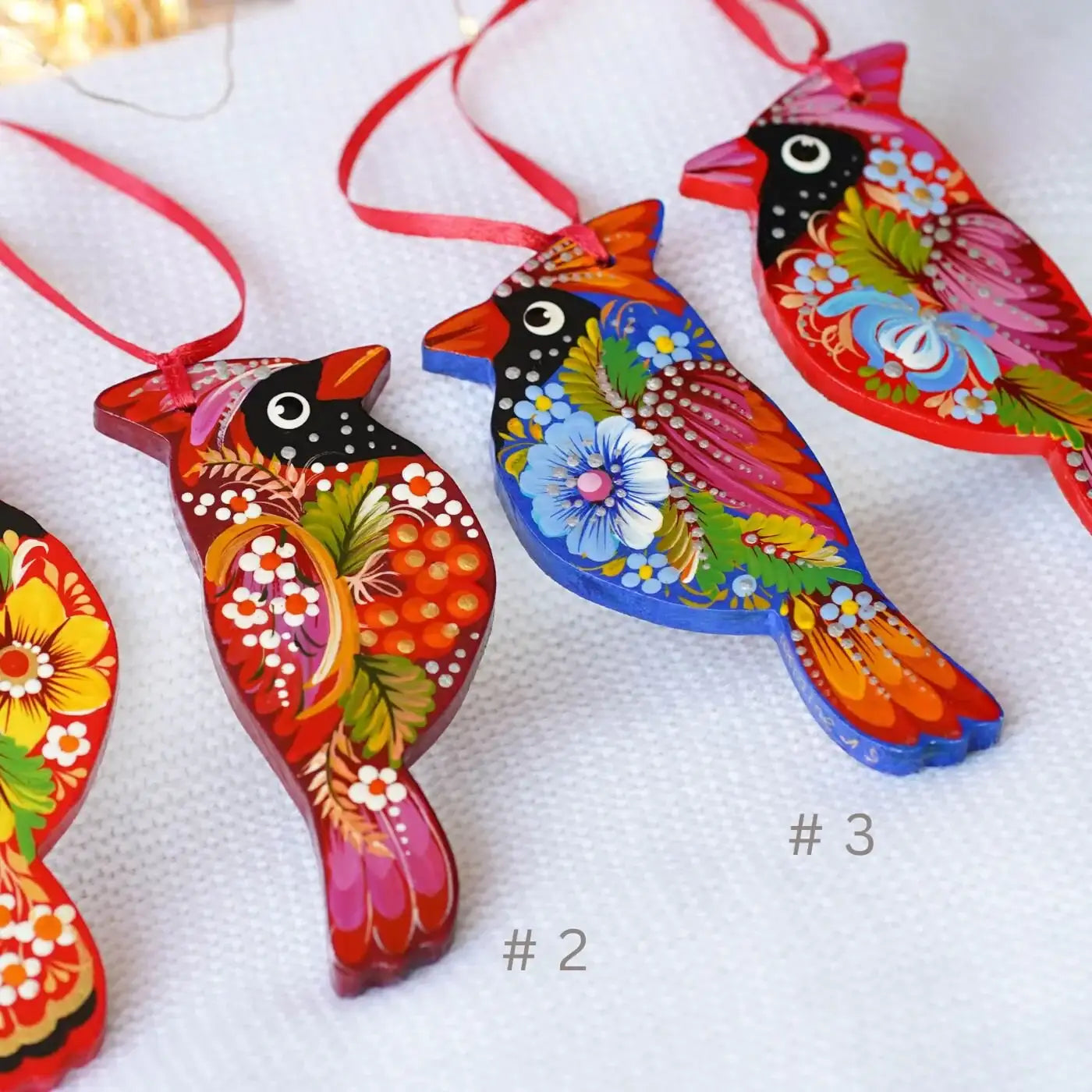 Painted Wooden Cardinal Christmas Ornament - Artisanal Red Bird Christmas Tree Decoration, Petrykivka Art