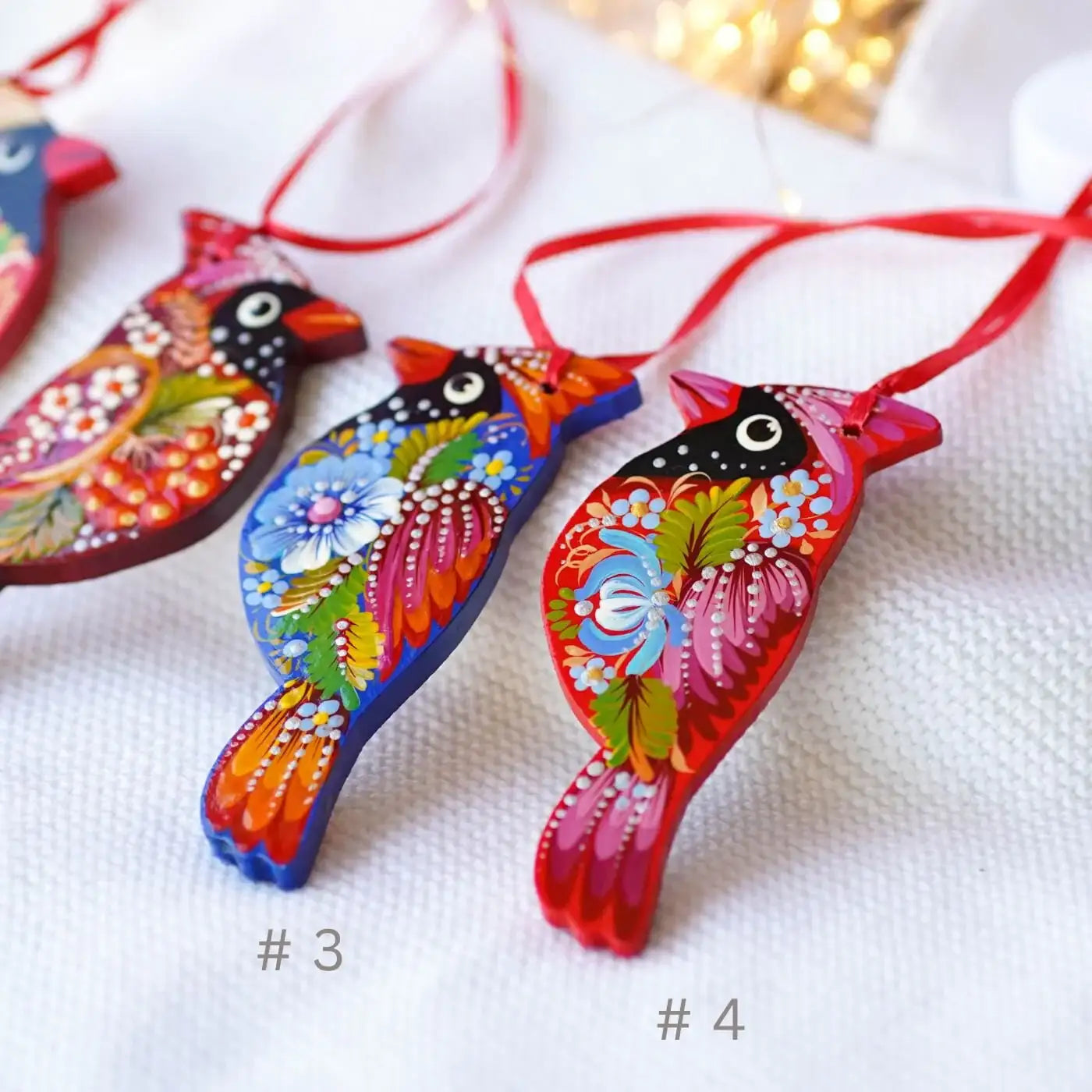 Painted Wooden Cardinal Christmas Ornament - Artisanal Red Bird Christmas Tree Decoration, Petrykivka Art