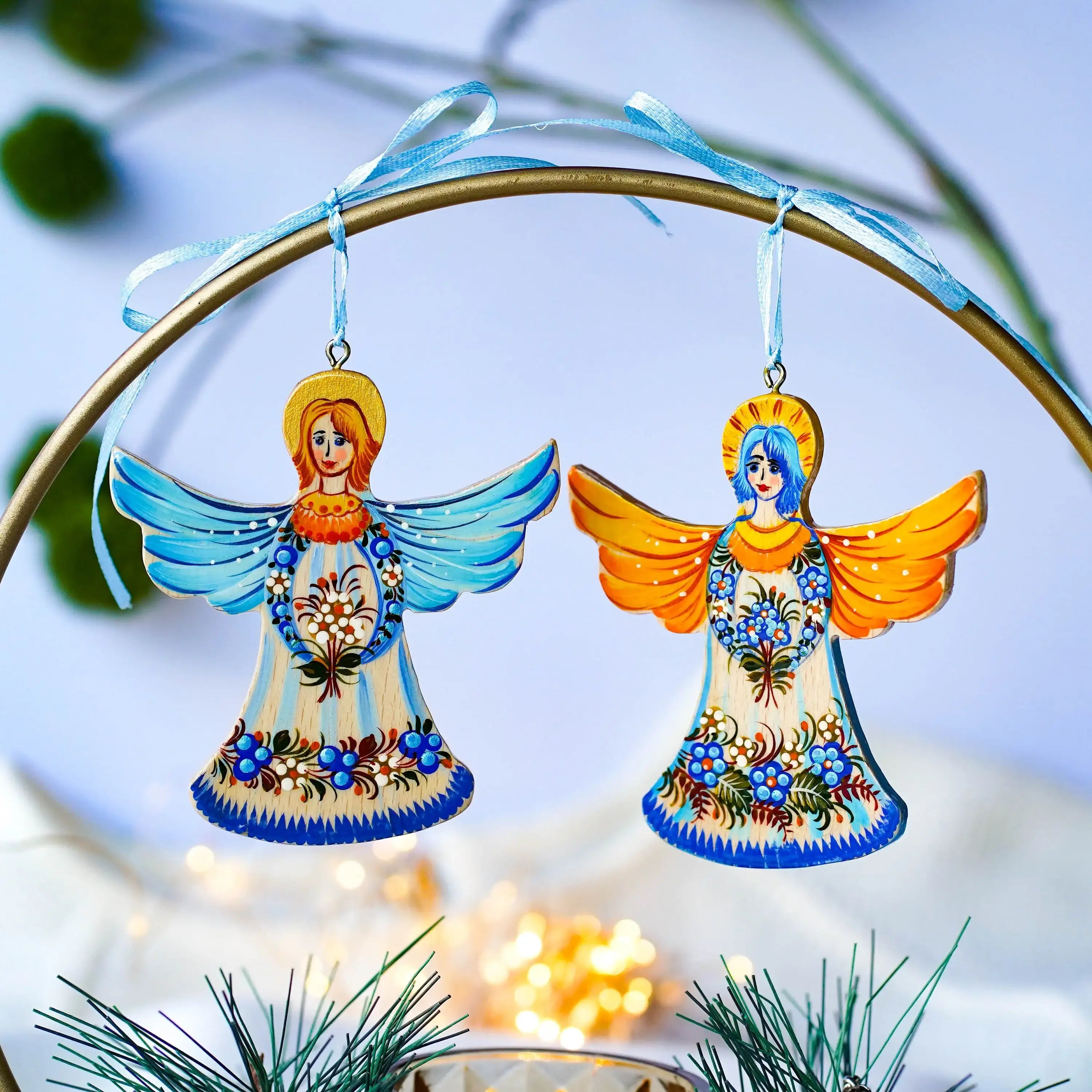 Set of 2 Angel Ornaments Hand-painted & Gift-wrapped