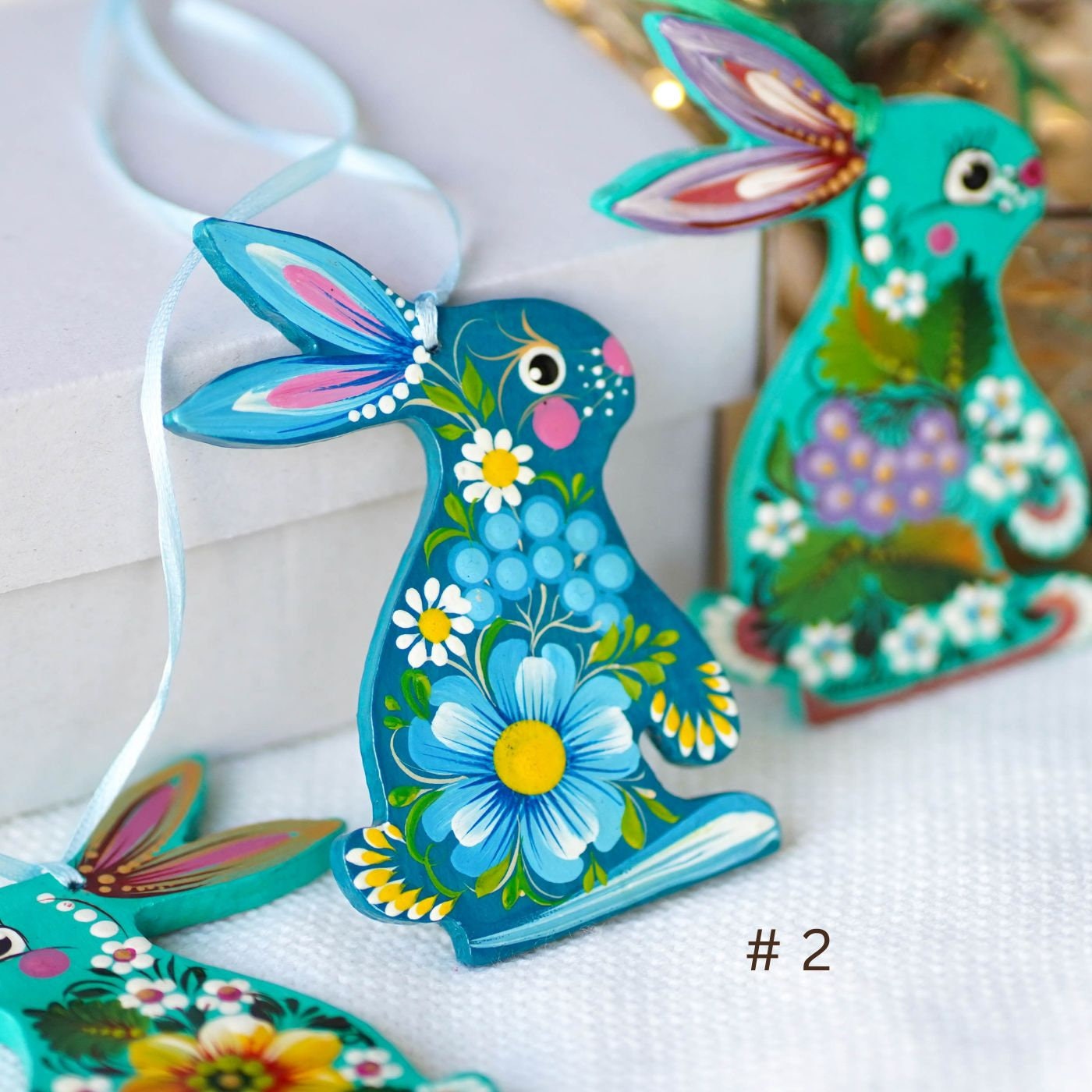 Painted Wooden Easter Bunny Ukrainian Ornament