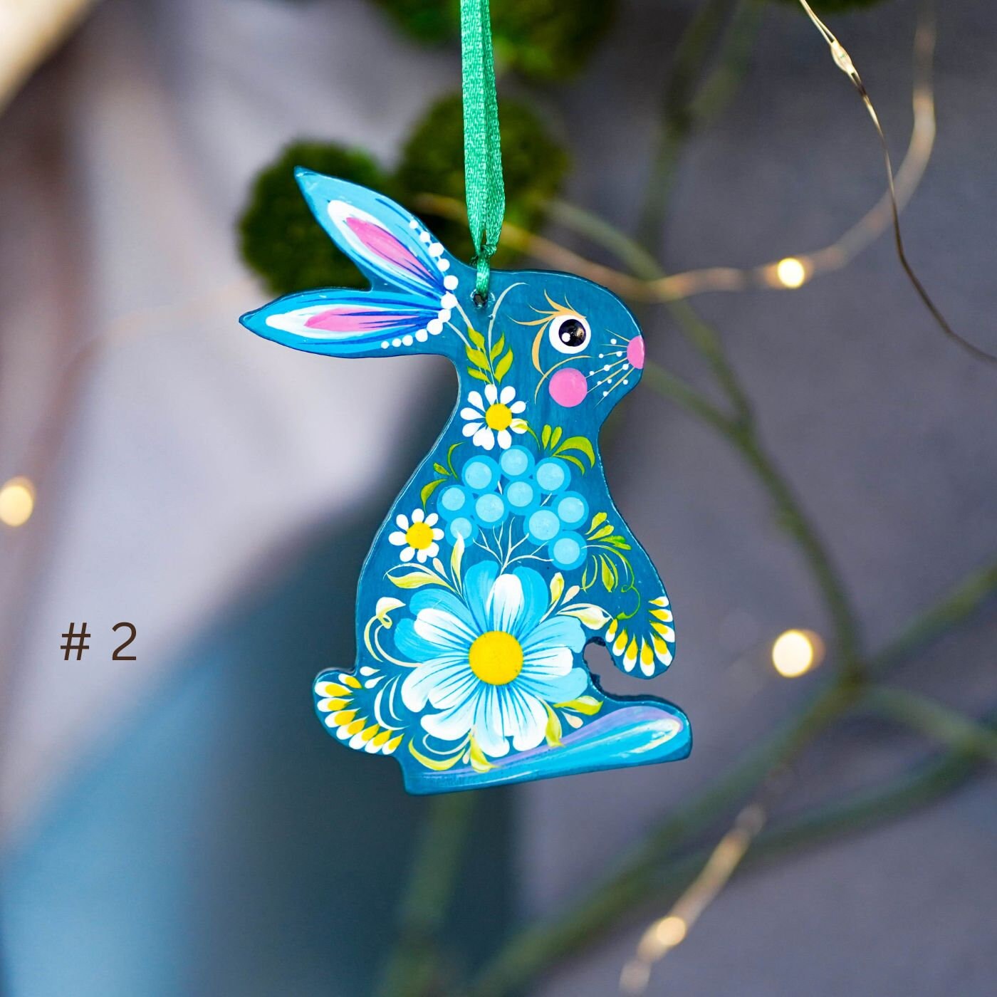 Painted Wooden Easter Bunny Ukrainian Ornament