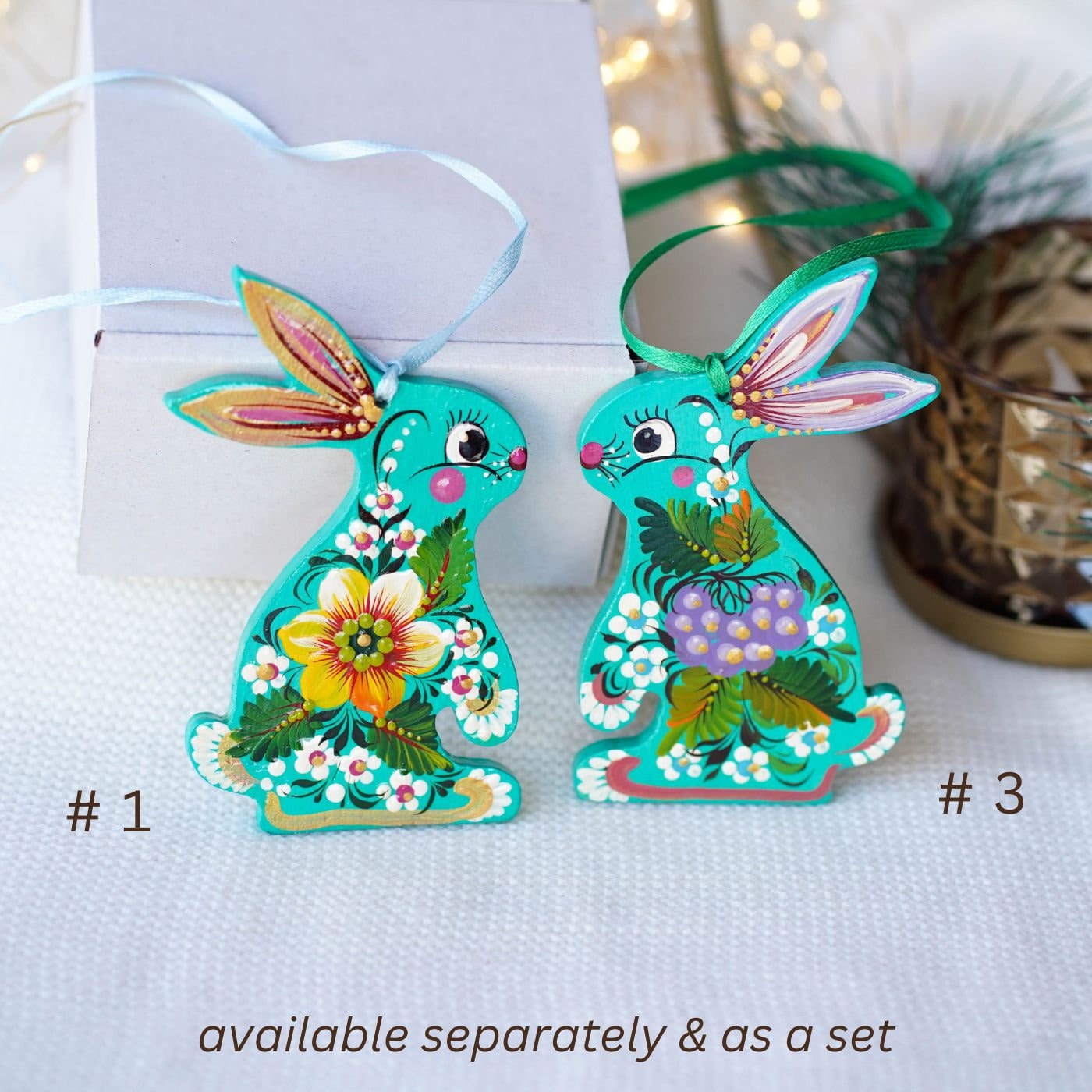 Painted Wooden Easter Bunny Ukrainian Ornament