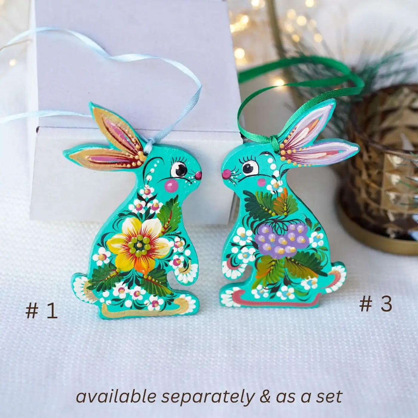 Painted Wooden Easter Bunny Ukrainian Ornament