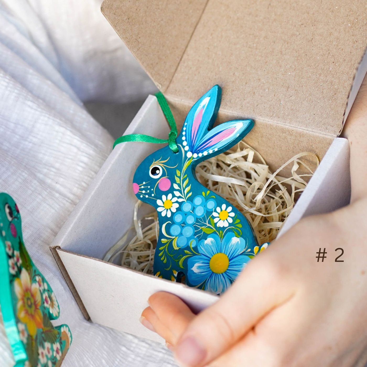 Painted Wooden Easter Bunny Ukrainian Ornament