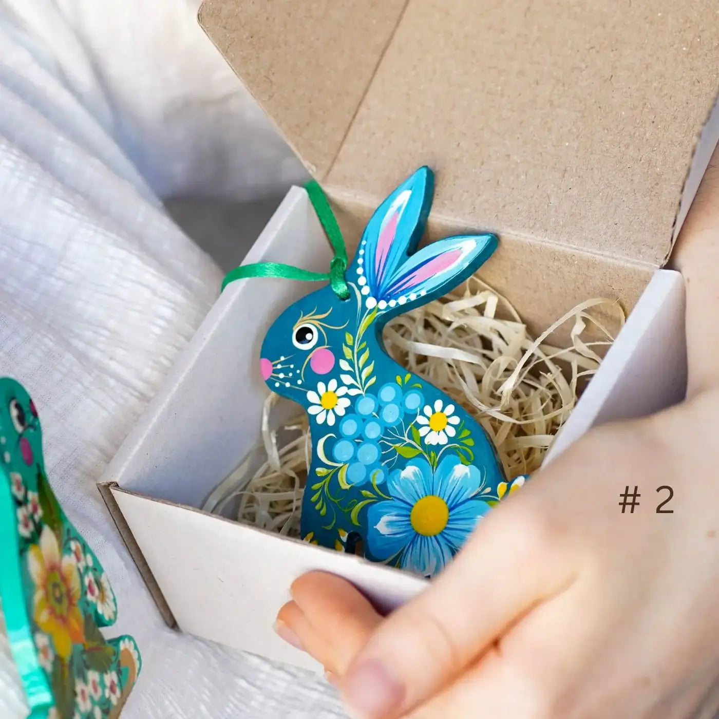 Painted Wooden Easter Bunny Ukrainian Ornament