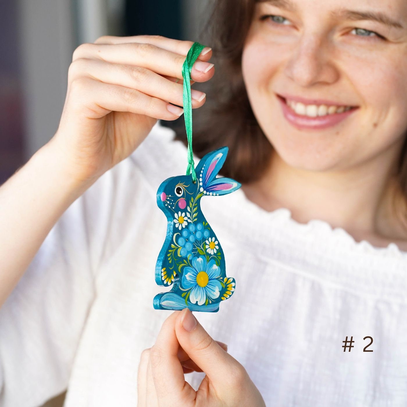 Painted Wooden Easter Bunny Ukrainian Ornament