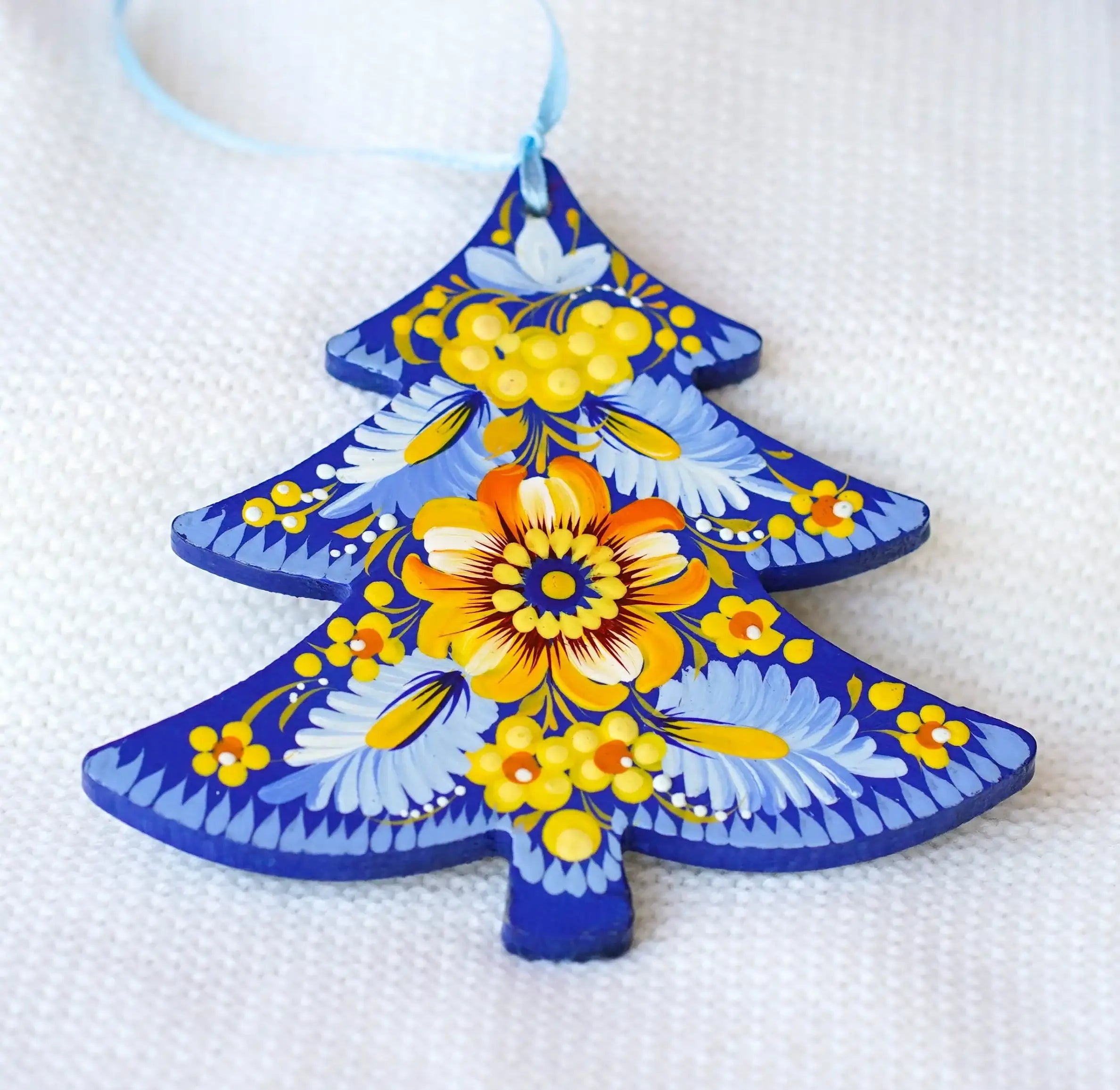 Hand-painted Ukrainian Christmas Tree Ornament Blue & Yellow