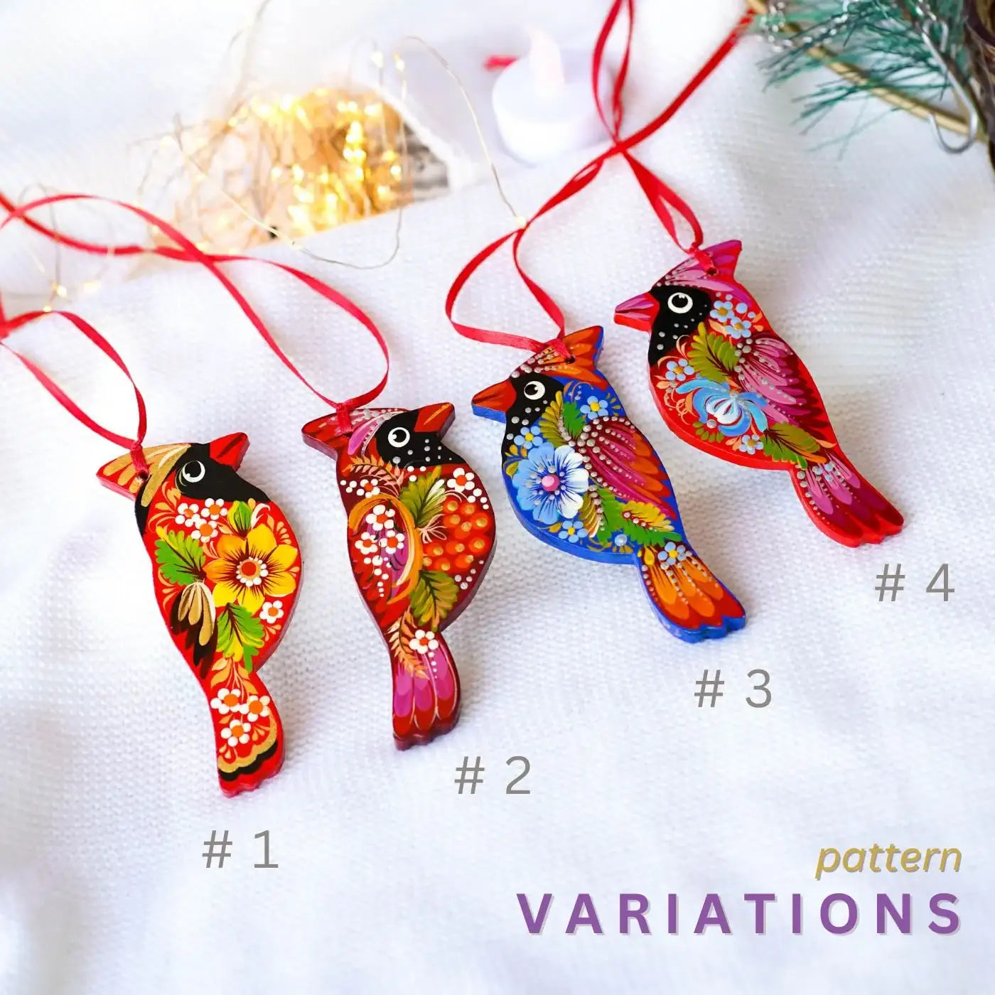 Painted Wooden Cardinal Christmas Ornament - Artisanal Red Bird Christmas Tree Decoration, Petrykivka Art