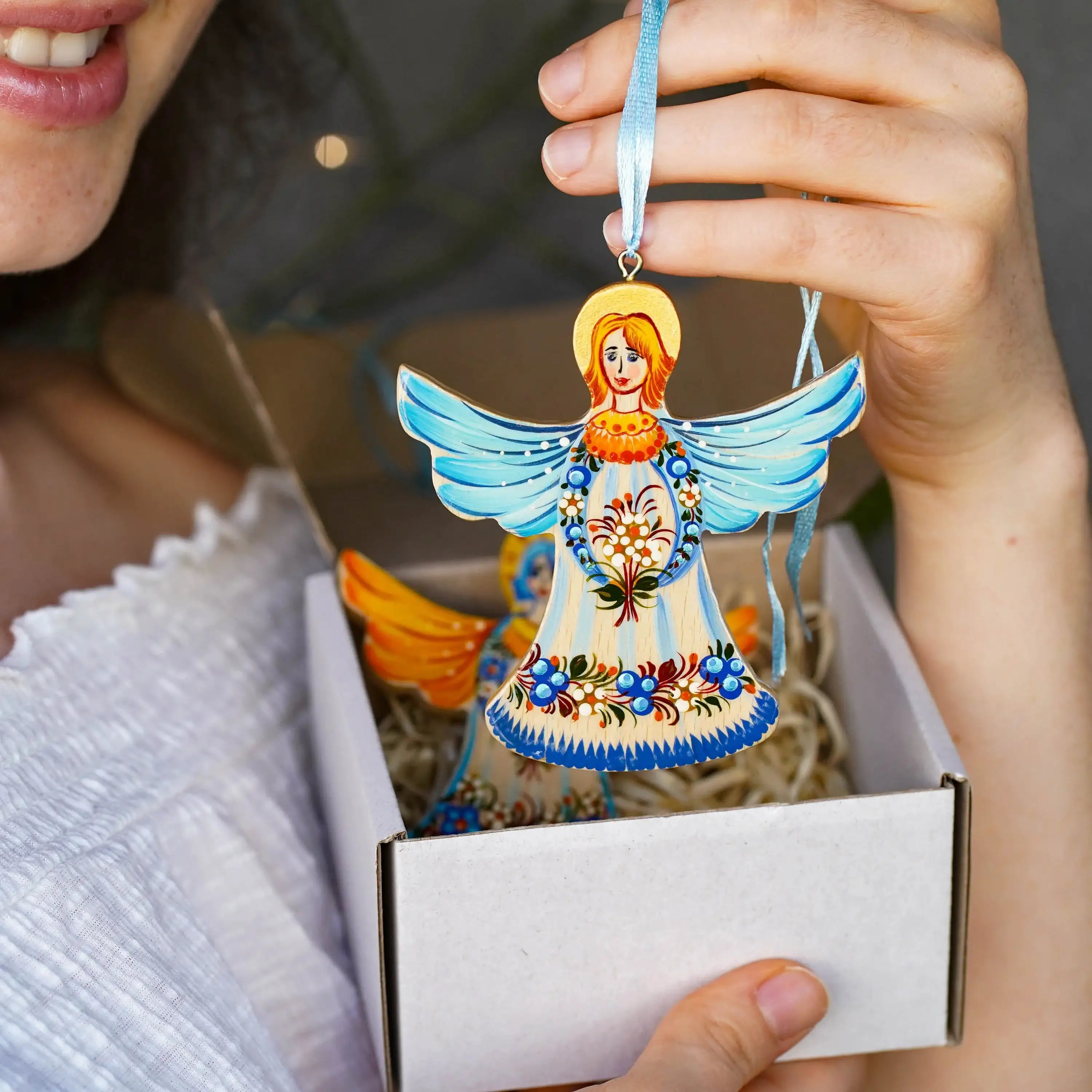 Set of 2 Angel Ornaments Hand-painted & Gift-wrapped