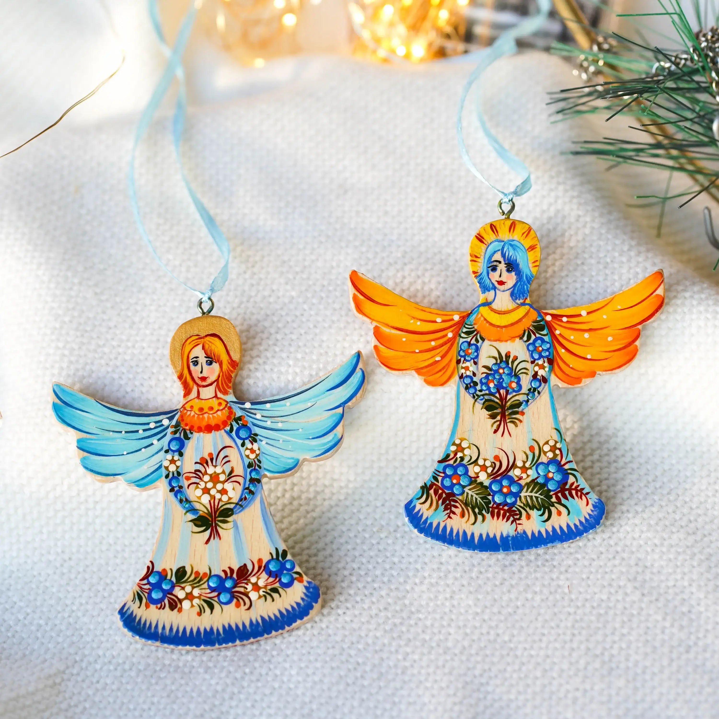 Set of 2 Angel Ornaments Hand-painted & Gift-wrapped